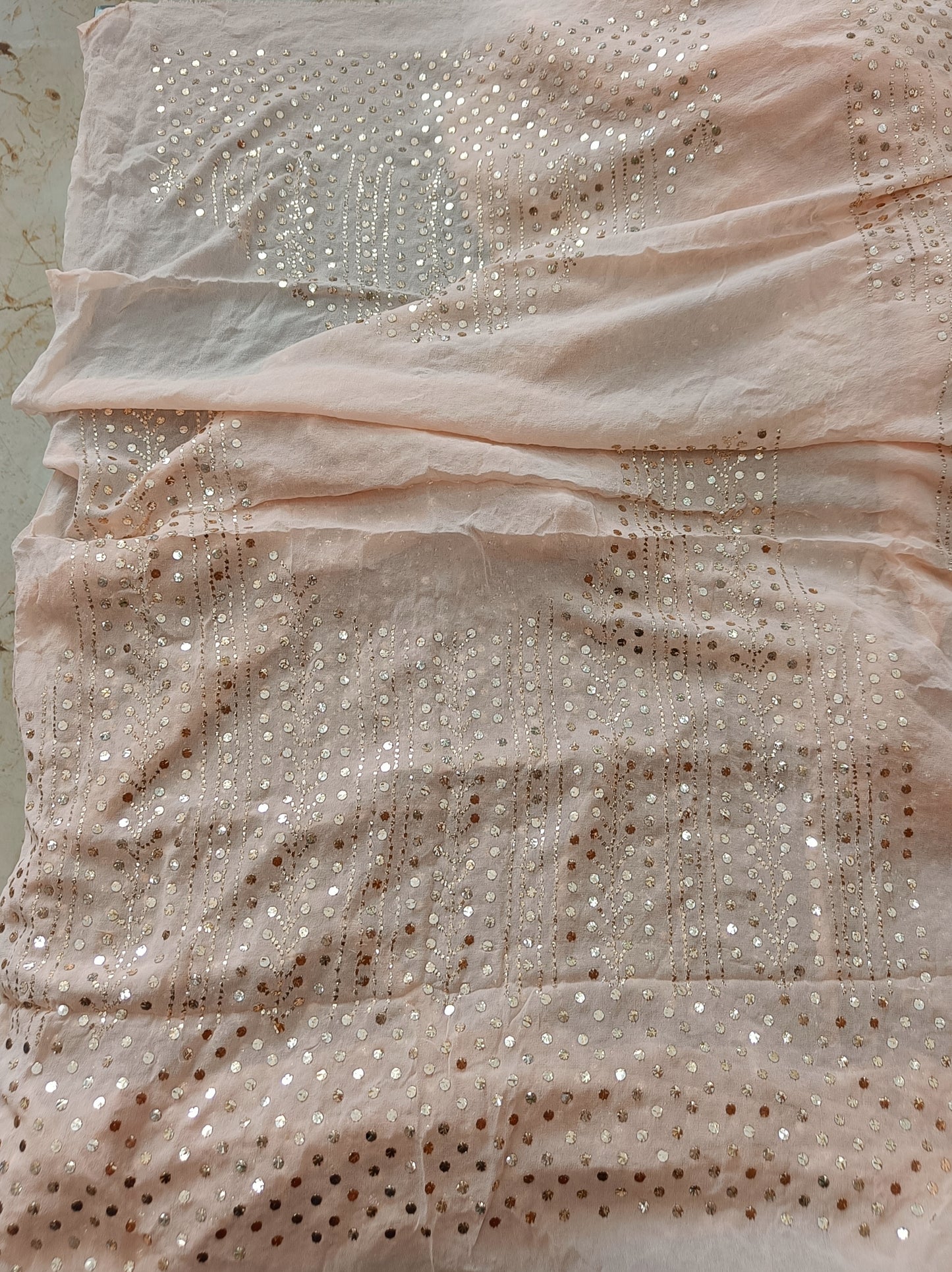 Ruhani Nude Pink Allover Mukaish Pure Georgette Saree