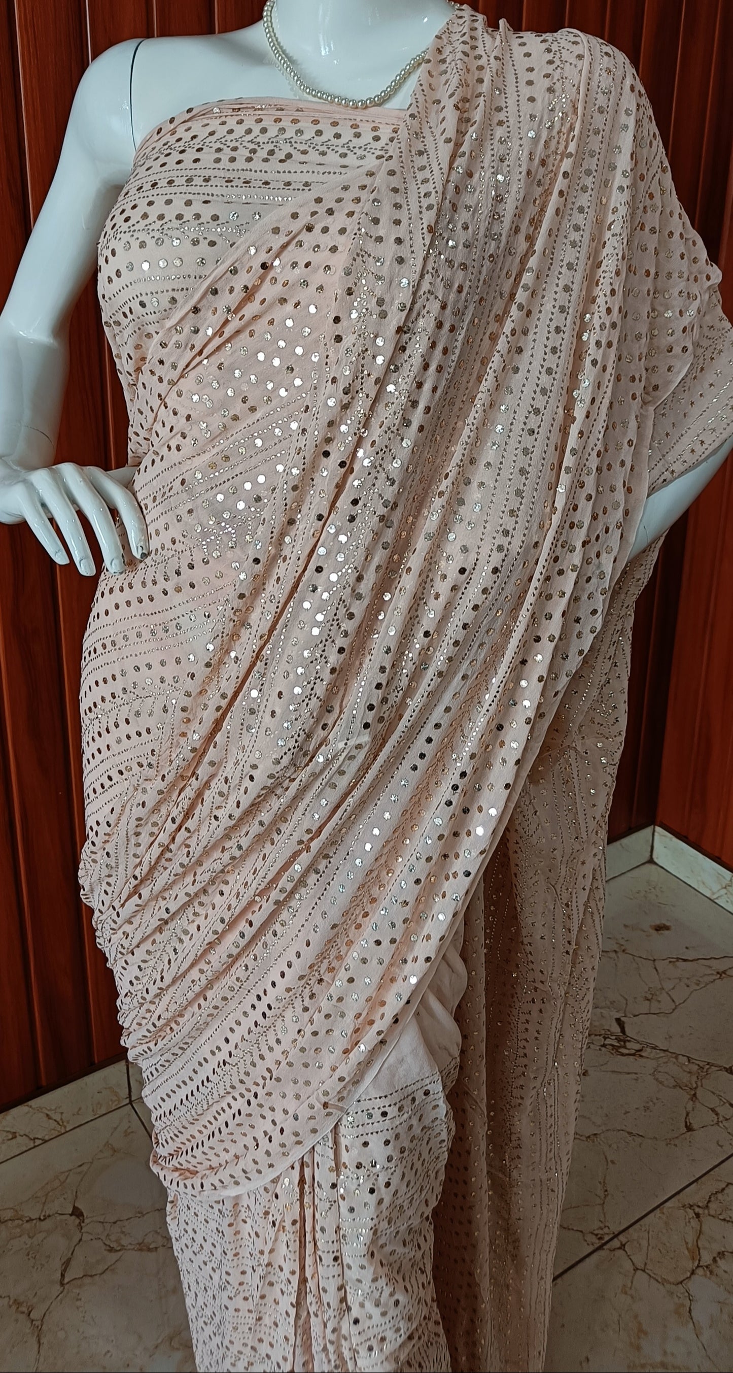 Ruhani Nude Pink Allover Mukaish Pure Georgette Saree