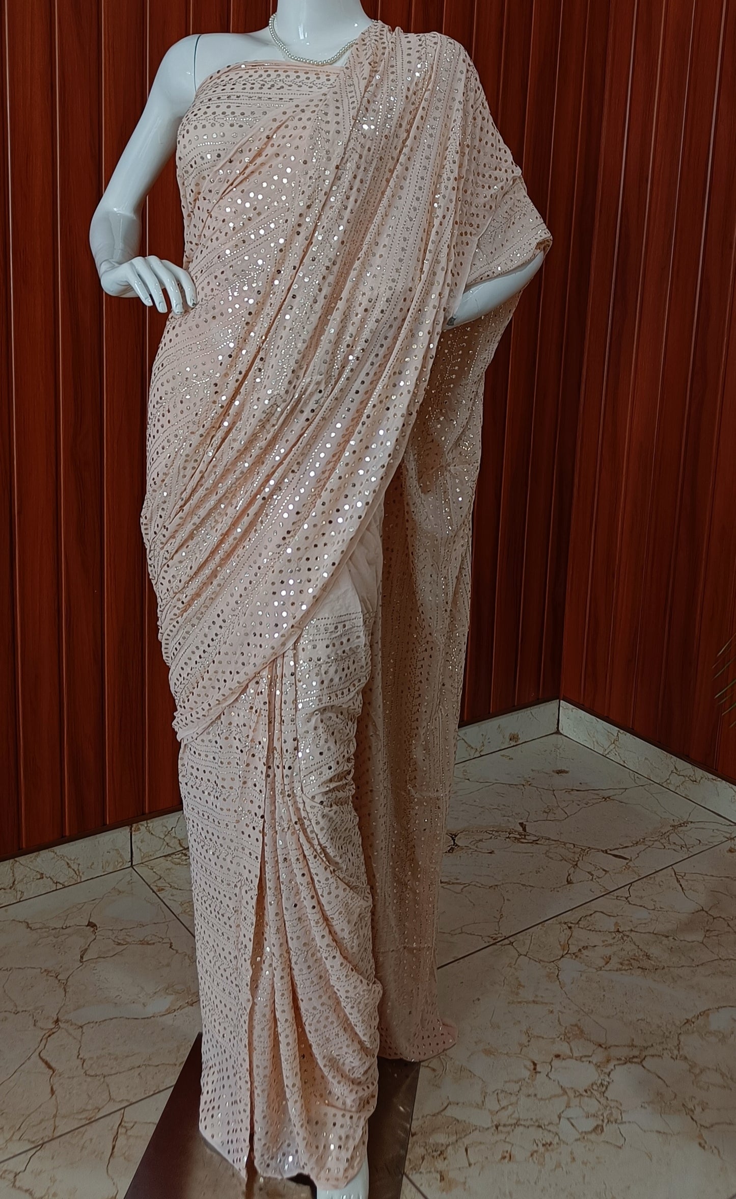 Ruhani Nude Pink Allover Mukaish Pure Georgette Saree
