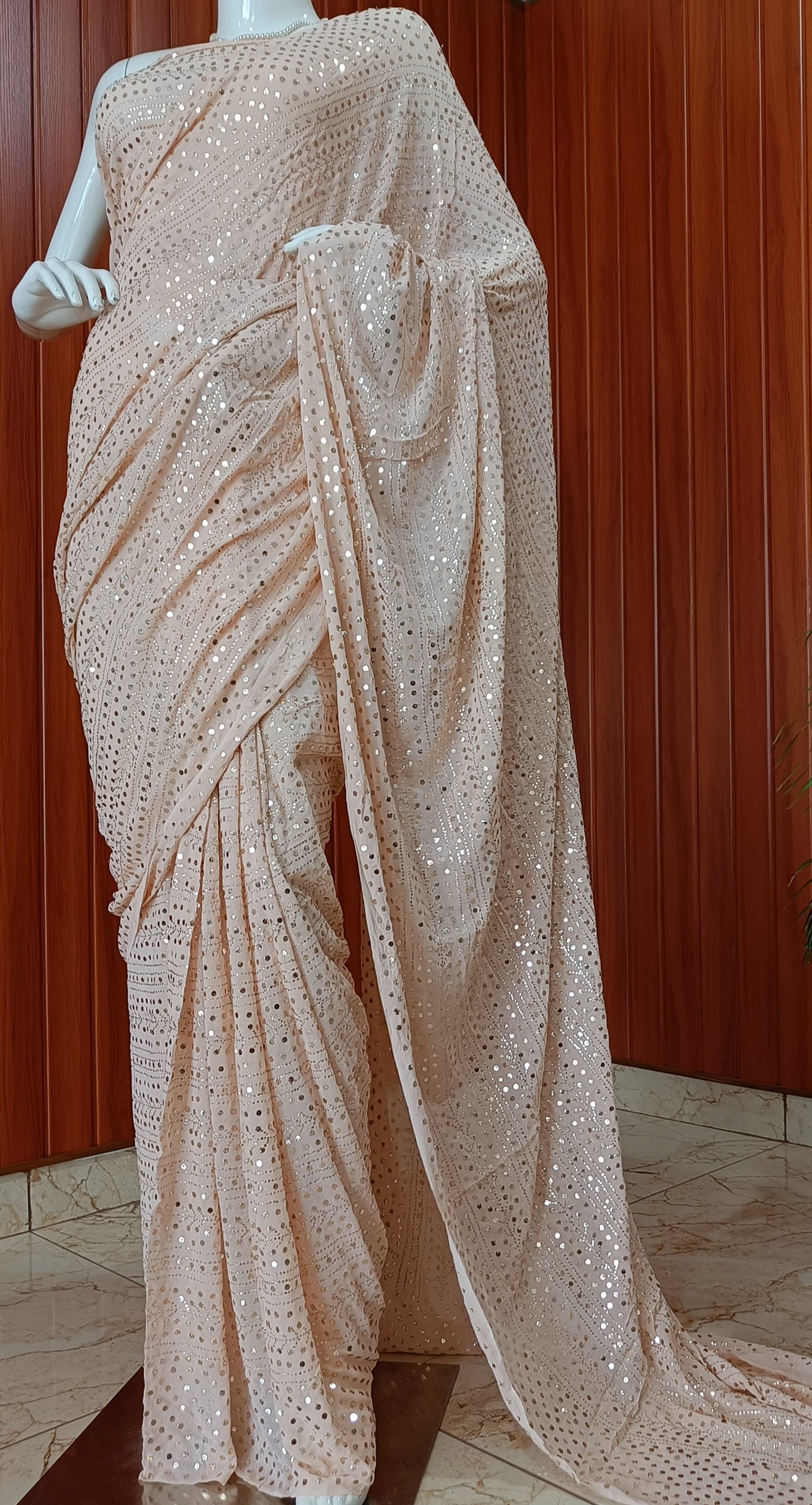 Ruhani Nude Pink Allover Mukaish Pure Georgette Saree