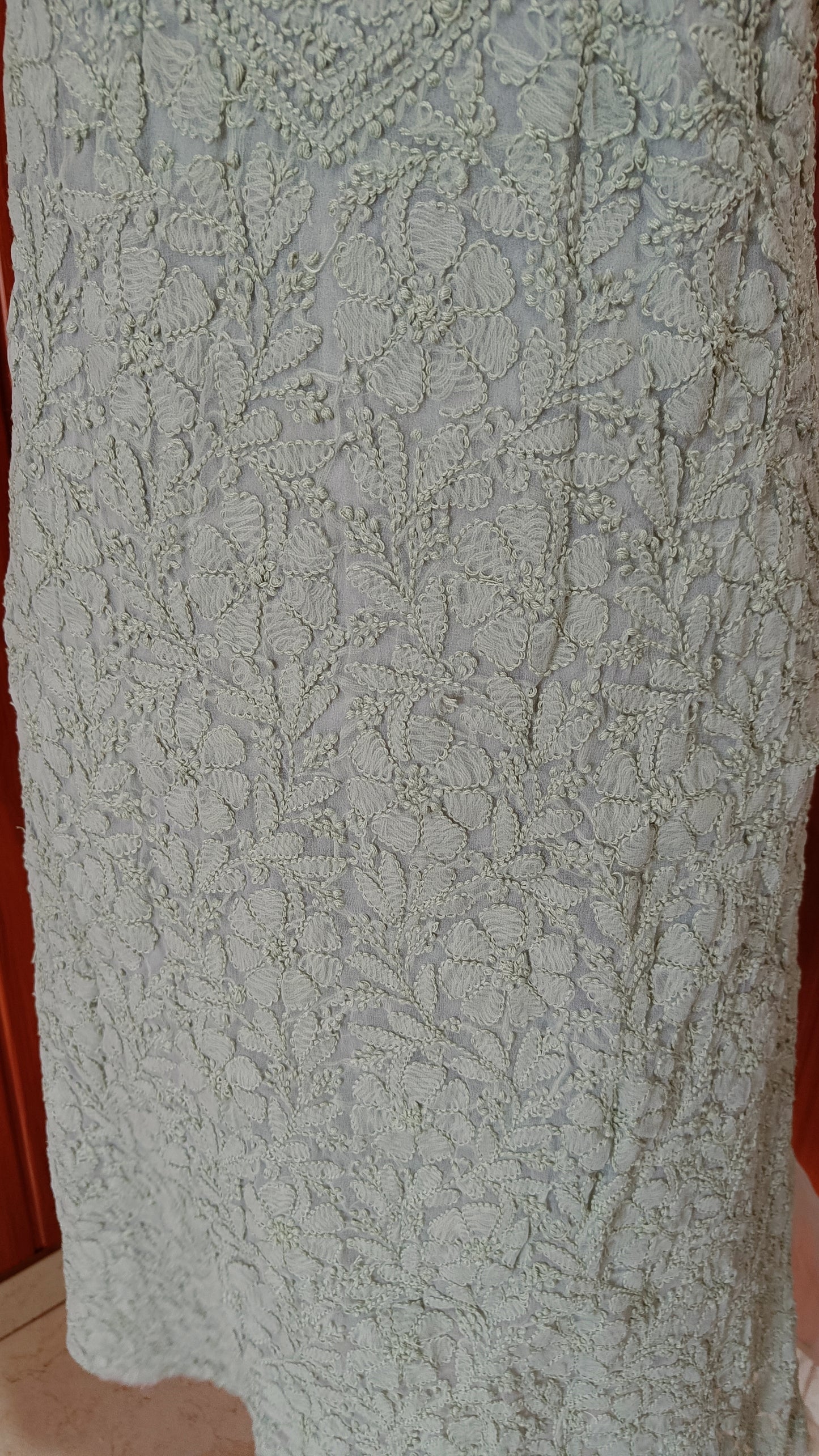 Olive Green fine Chikankari semi georgette full suit