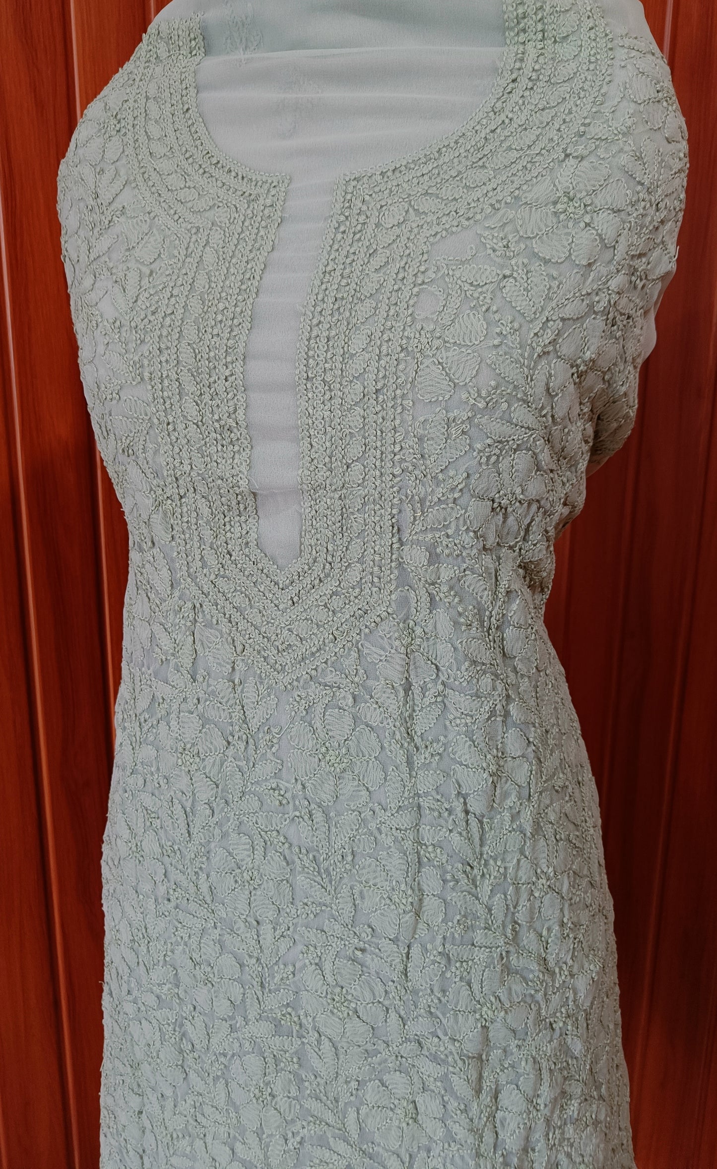 Olive Green fine Chikankari semi georgette full suit