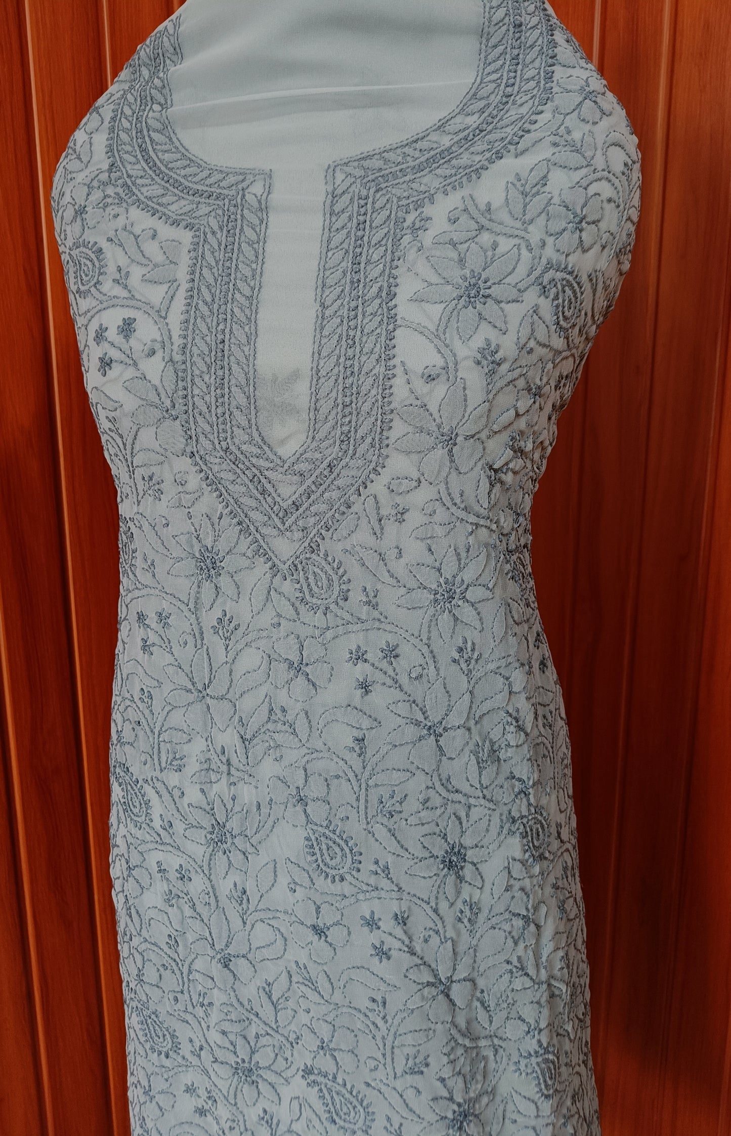 Grey fine Chikankari semi georgette full suit