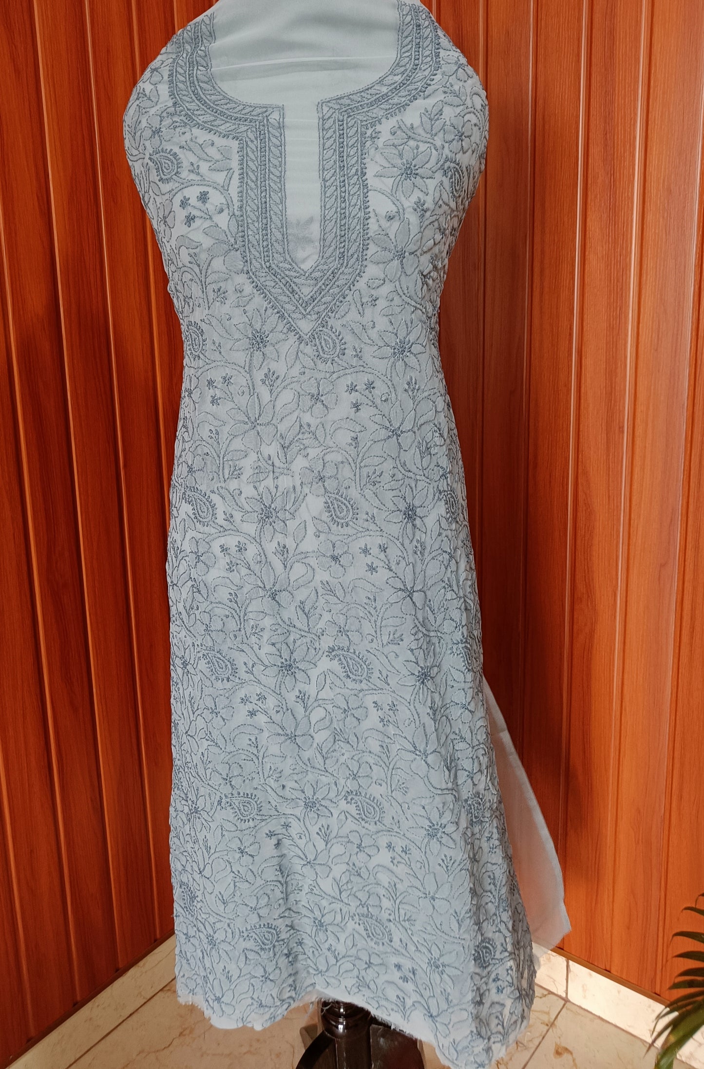 Grey fine Chikankari semi georgette full suit