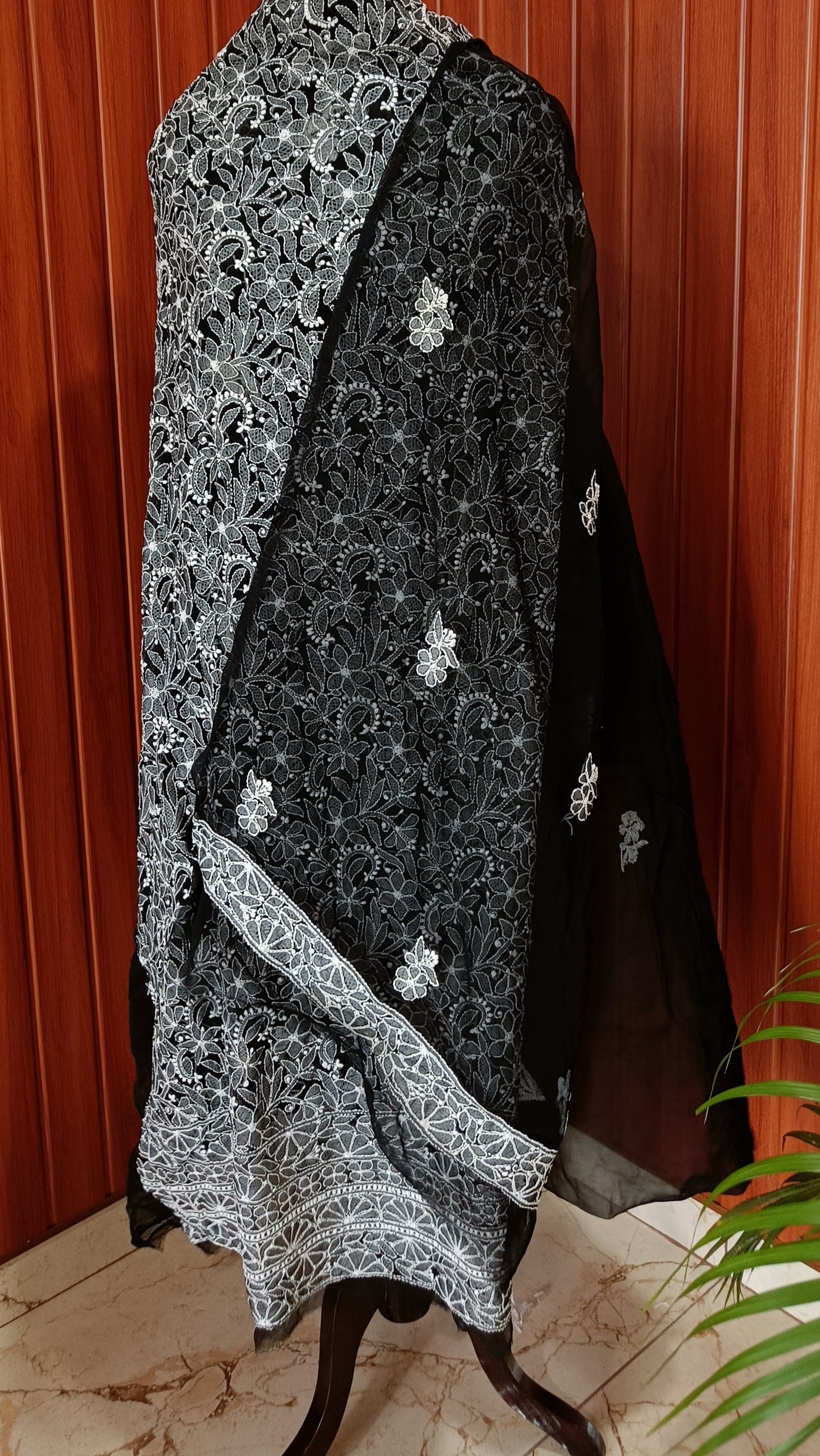 Black and White fine Chikankari semi georgette full suit