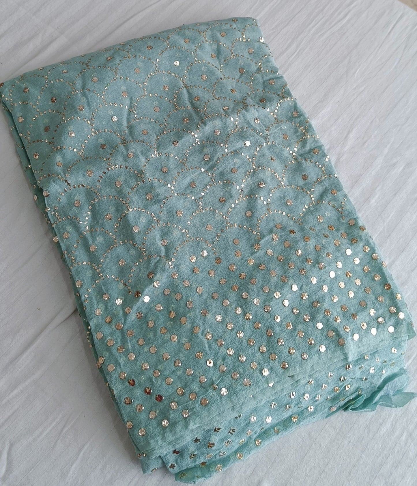 Ruhani Ocean Blue Allover Mukaish Pure Georgette Saree