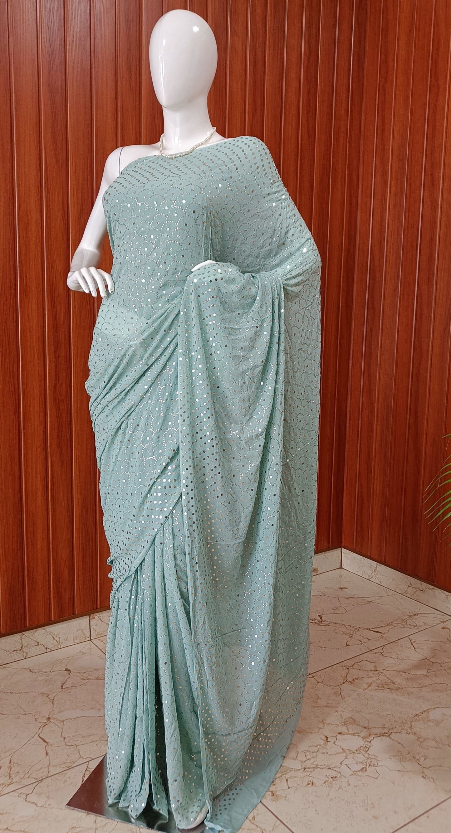 Ruhani Ocean Blue Allover Mukaish Pure Georgette Saree