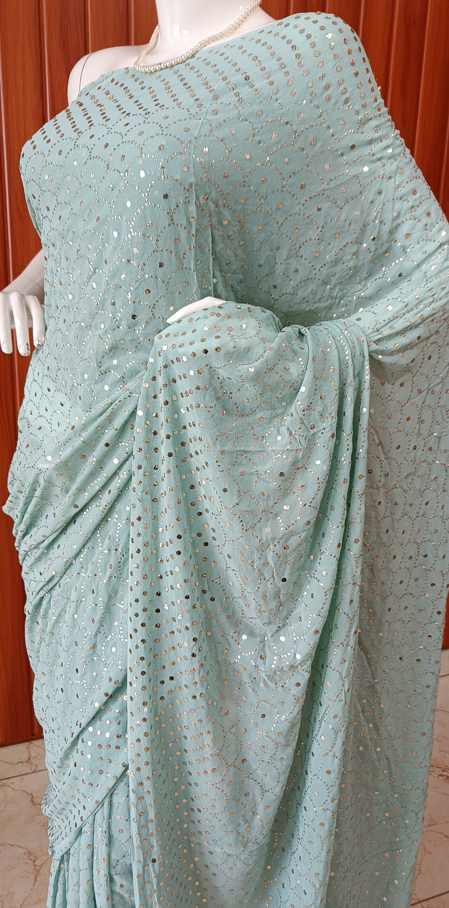 Ruhani Ocean Blue Allover Mukaish Pure Georgette Saree