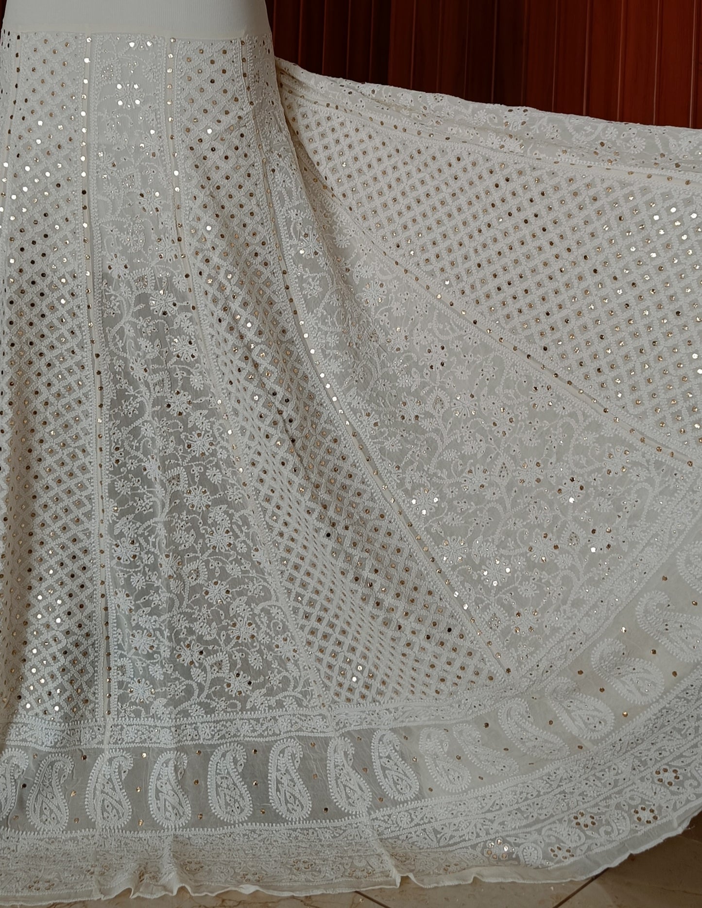Ruhani Ivory allover Chikankari and mukaish lehenga skirt