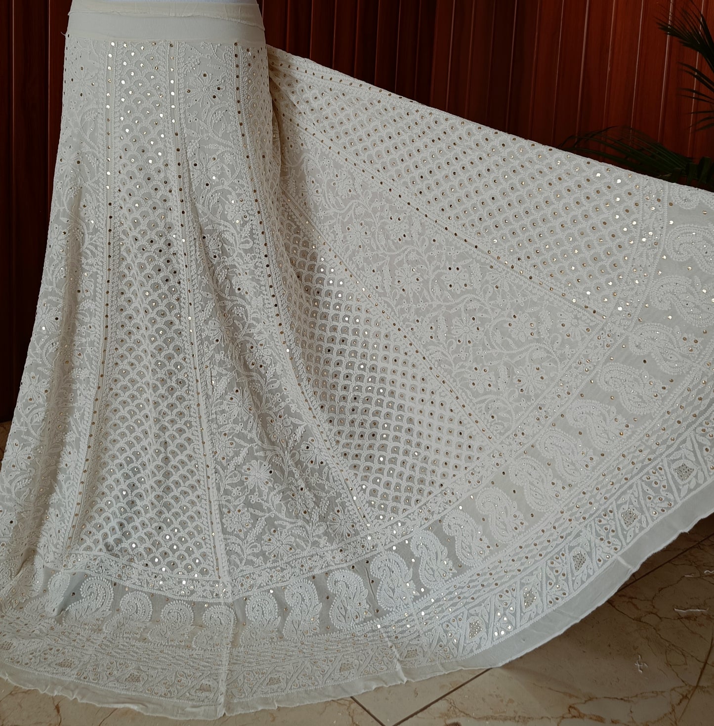 Ruhani Ivory allover Chikankari and mukaish lehenga skirt