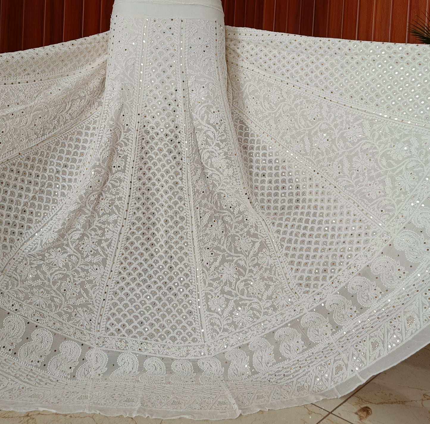 Ruhani Ivory allover Chikankari and mukaish lehenga skirt