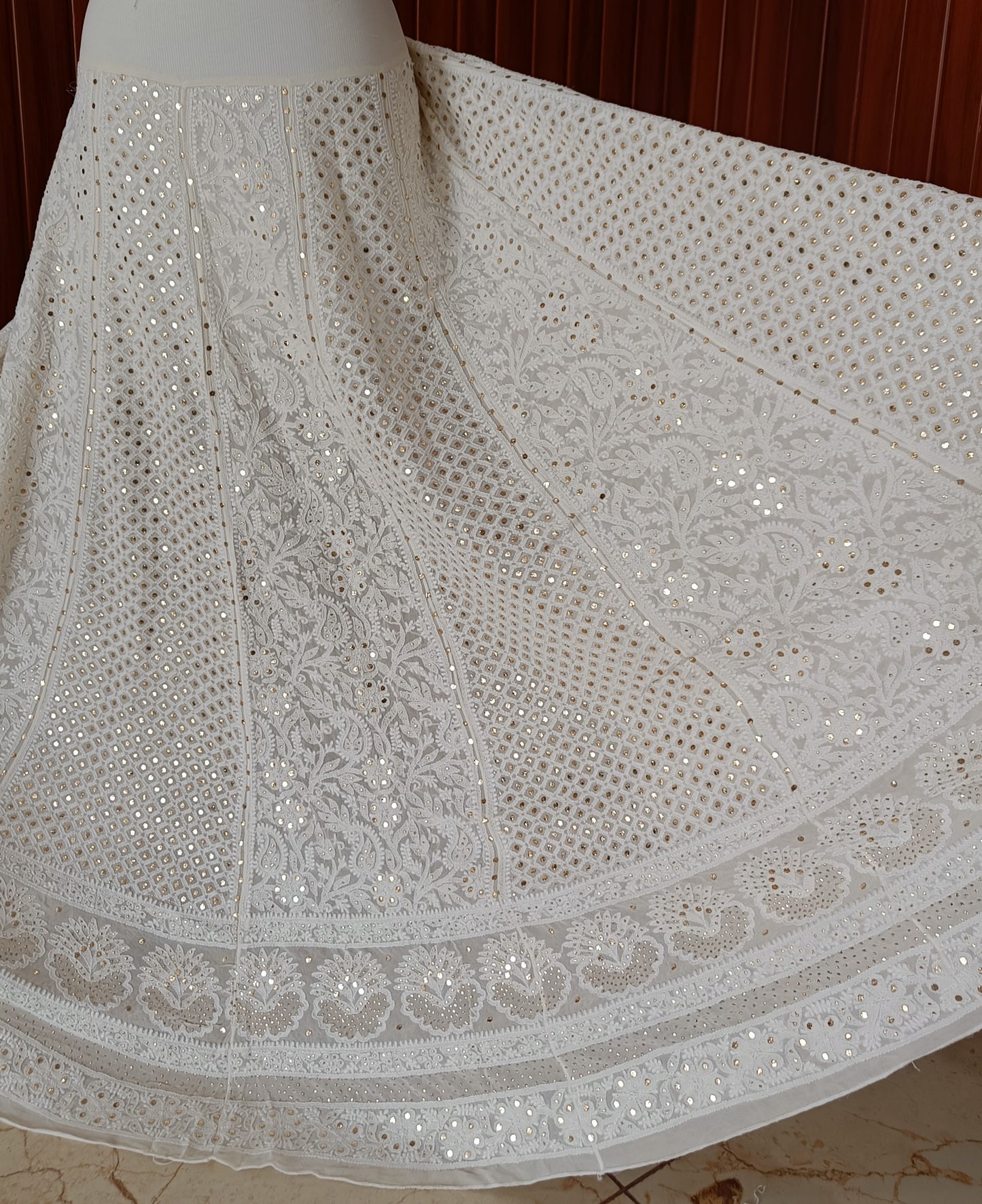 Ruhani Ivory allover Chikankari and mukaish lehenga skirt