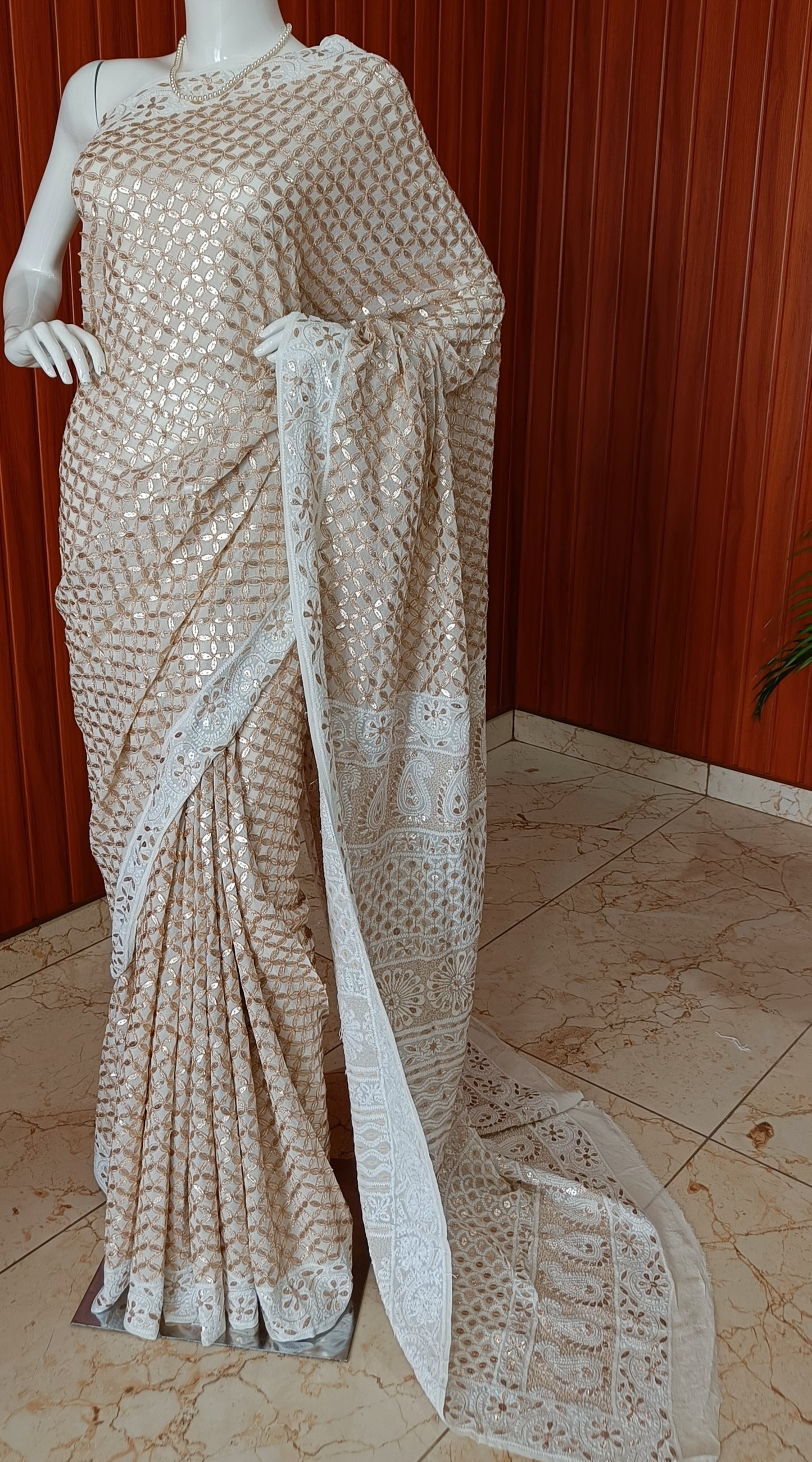Ruhani Ivory Chikankari and Gota Patti Saree