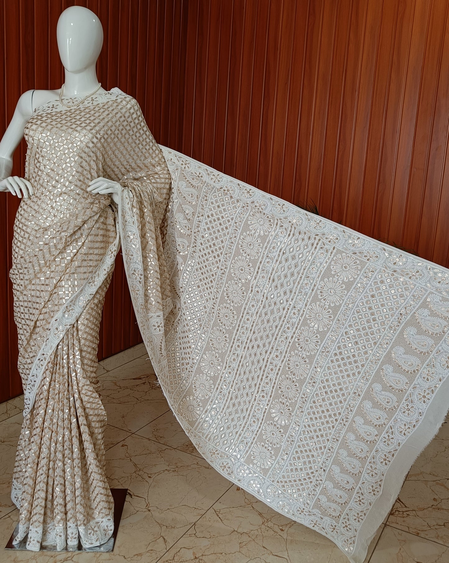 Ruhani Ivory Chikankari and Gota Patti Saree