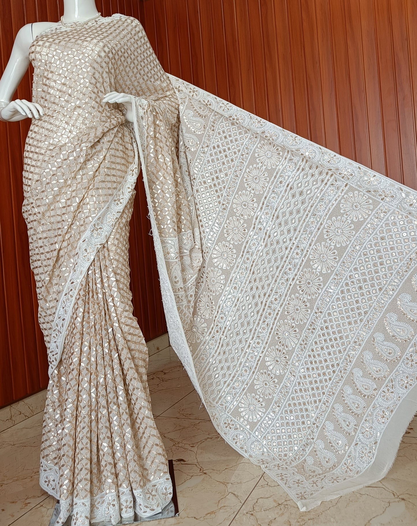 Ruhani Ivory Chikankari and Gota Patti Saree