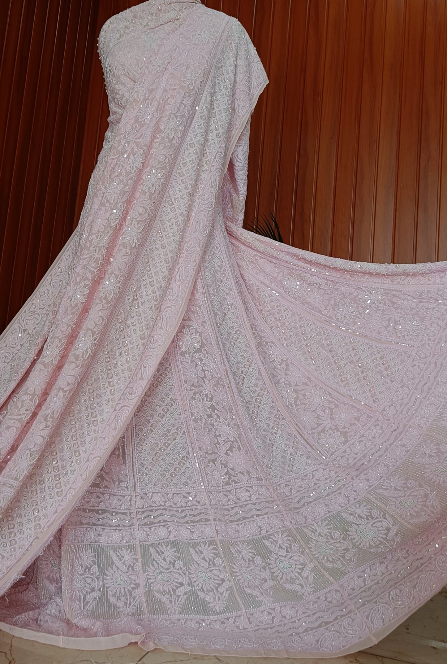 Ruhani Pink Chikankari Pearl Cut Dana Sequins Wedding Lehenga