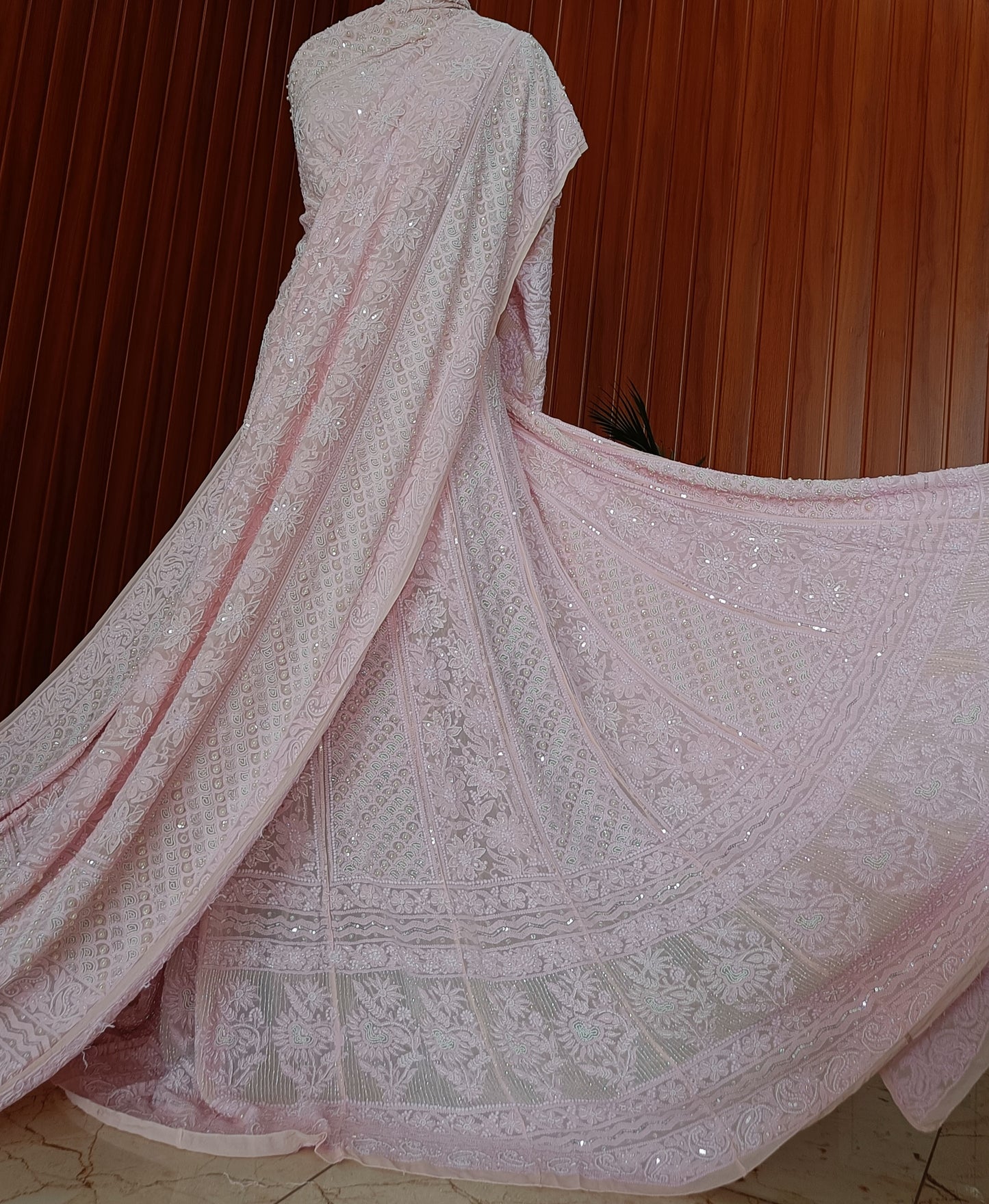 Ruhani Pink Chikankari Pearl Cut Dana Sequins Wedding Lehenga