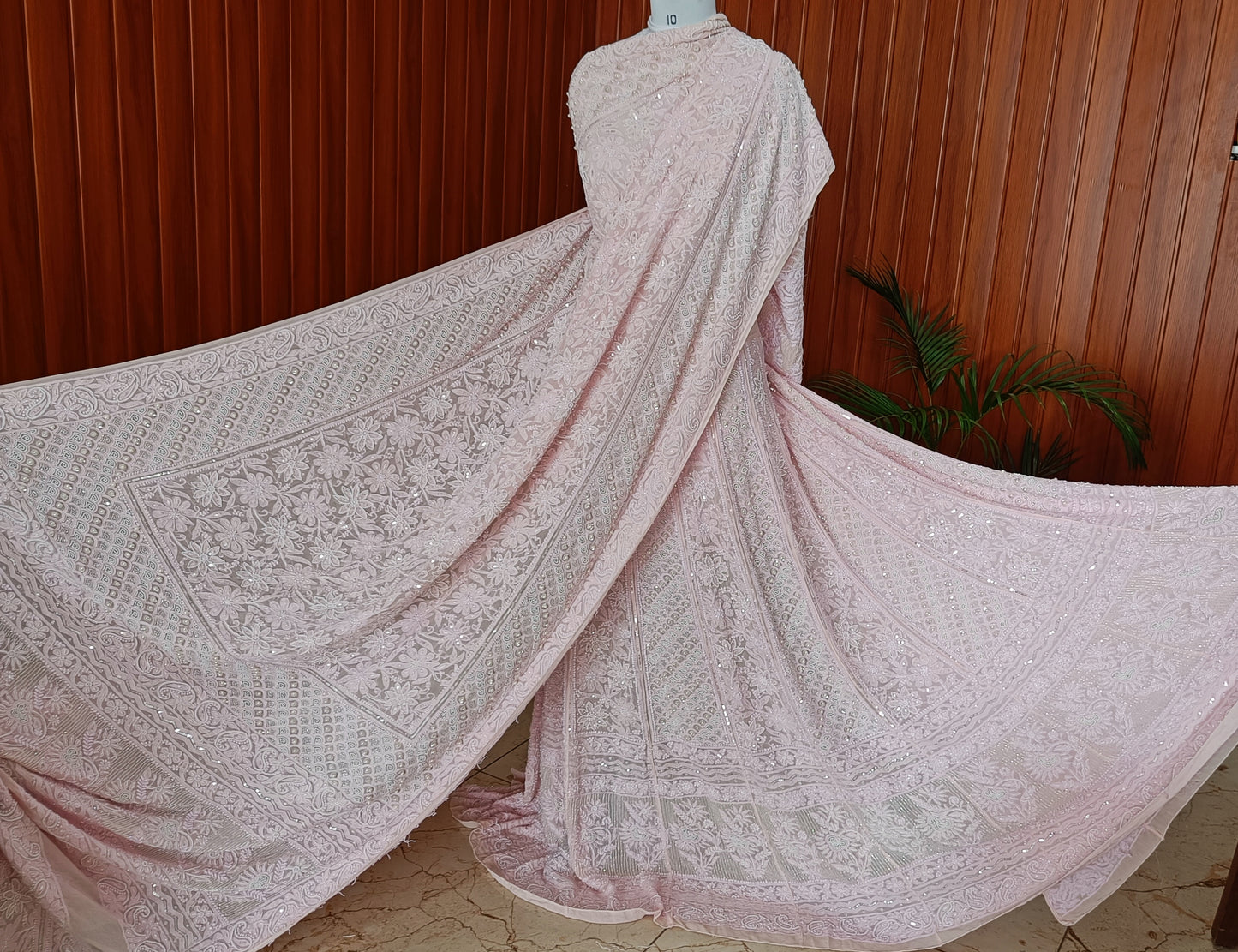 Ruhani Pink Chikankari Pearl Cut Dana Sequins Wedding Lehenga