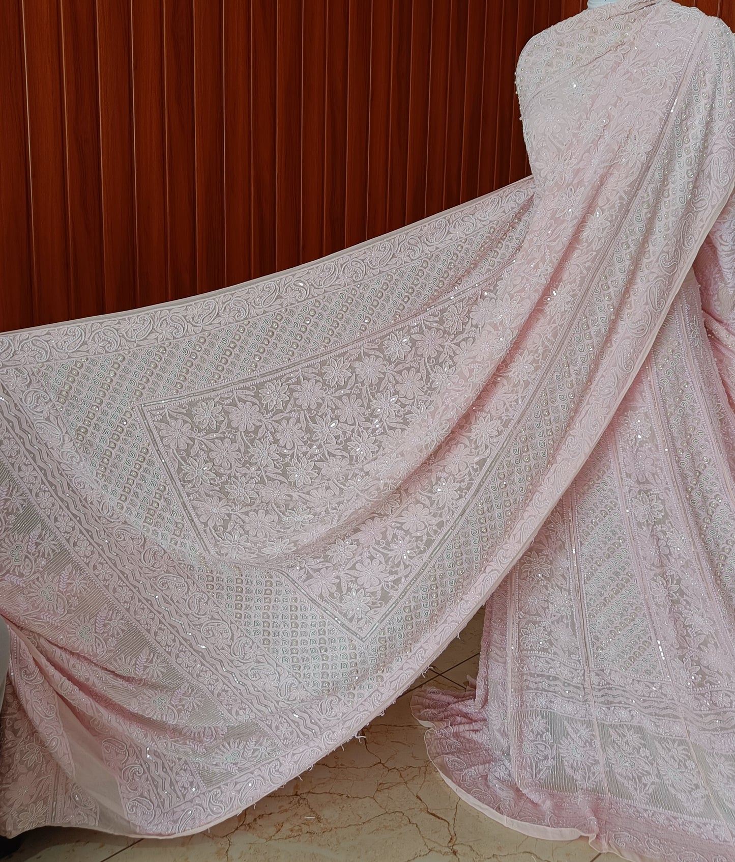 Ruhani Pink Chikankari Pearl Cut Dana Sequins Wedding Lehenga