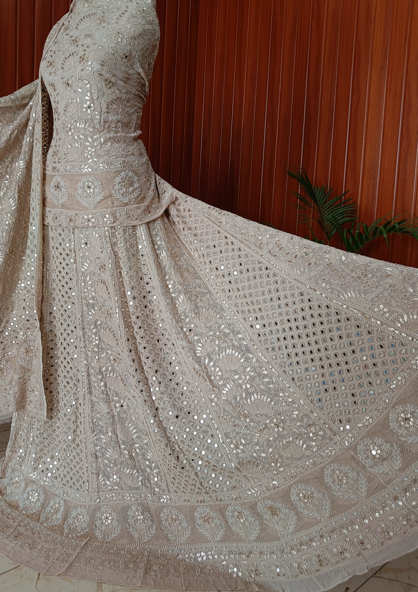 Nude Brown Chikankari Mirror and Gota Patti Georgette Lehenga Set