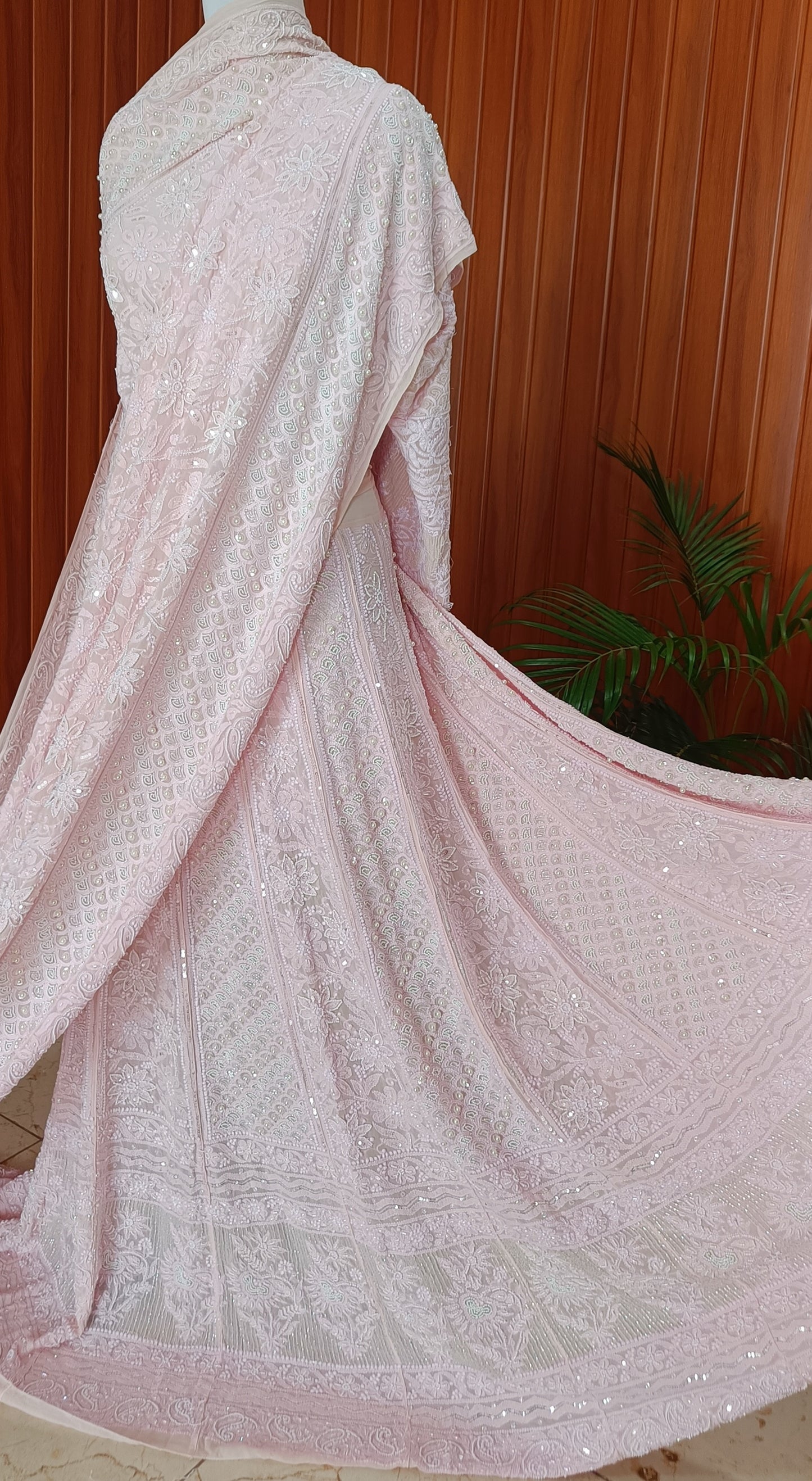 Ruhani Pink Chikankari Pearl Cut Dana Sequins Wedding Lehenga