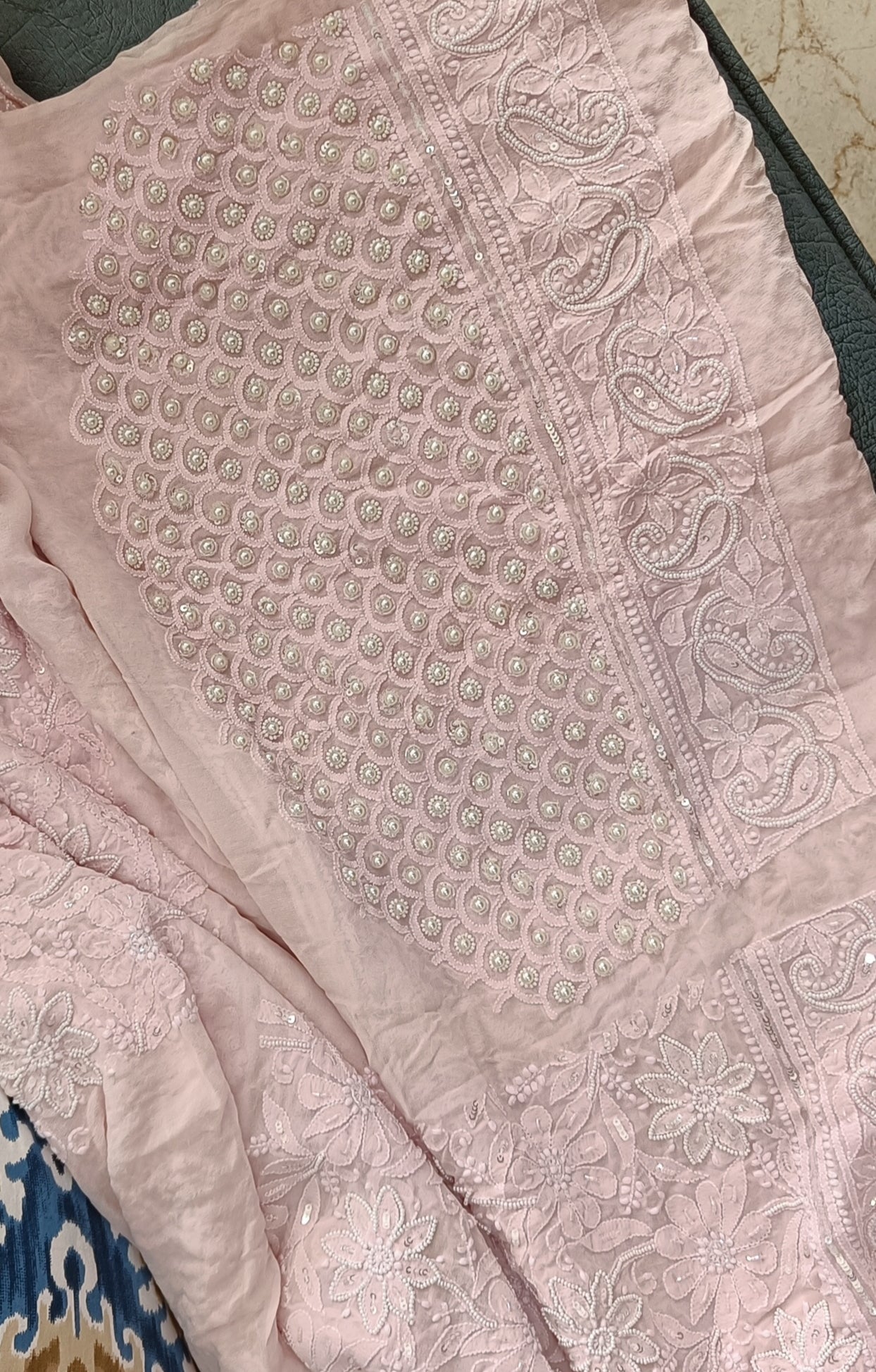 Ruhani Pink Chikankari Pearl Cut Dana Sequins Wedding Lehenga