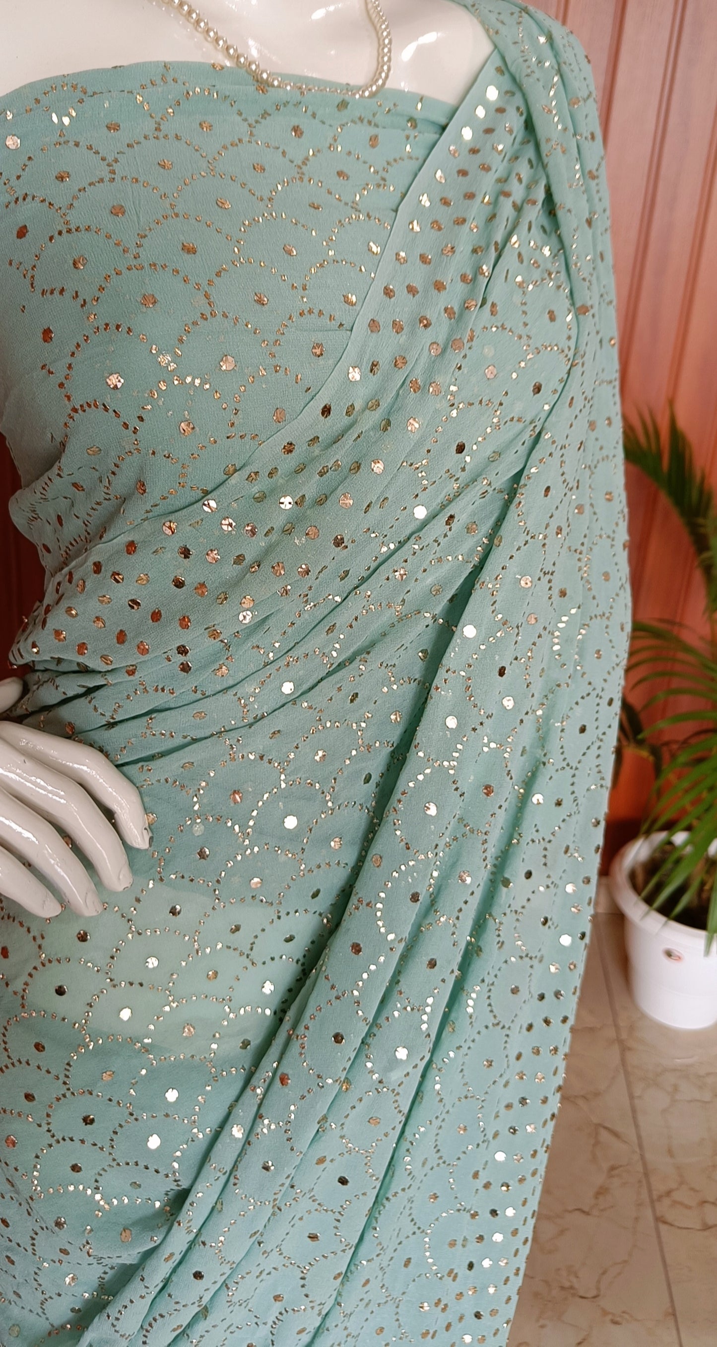 Ruhani Ocean Blue Allover Mukaish Pure Georgette Saree