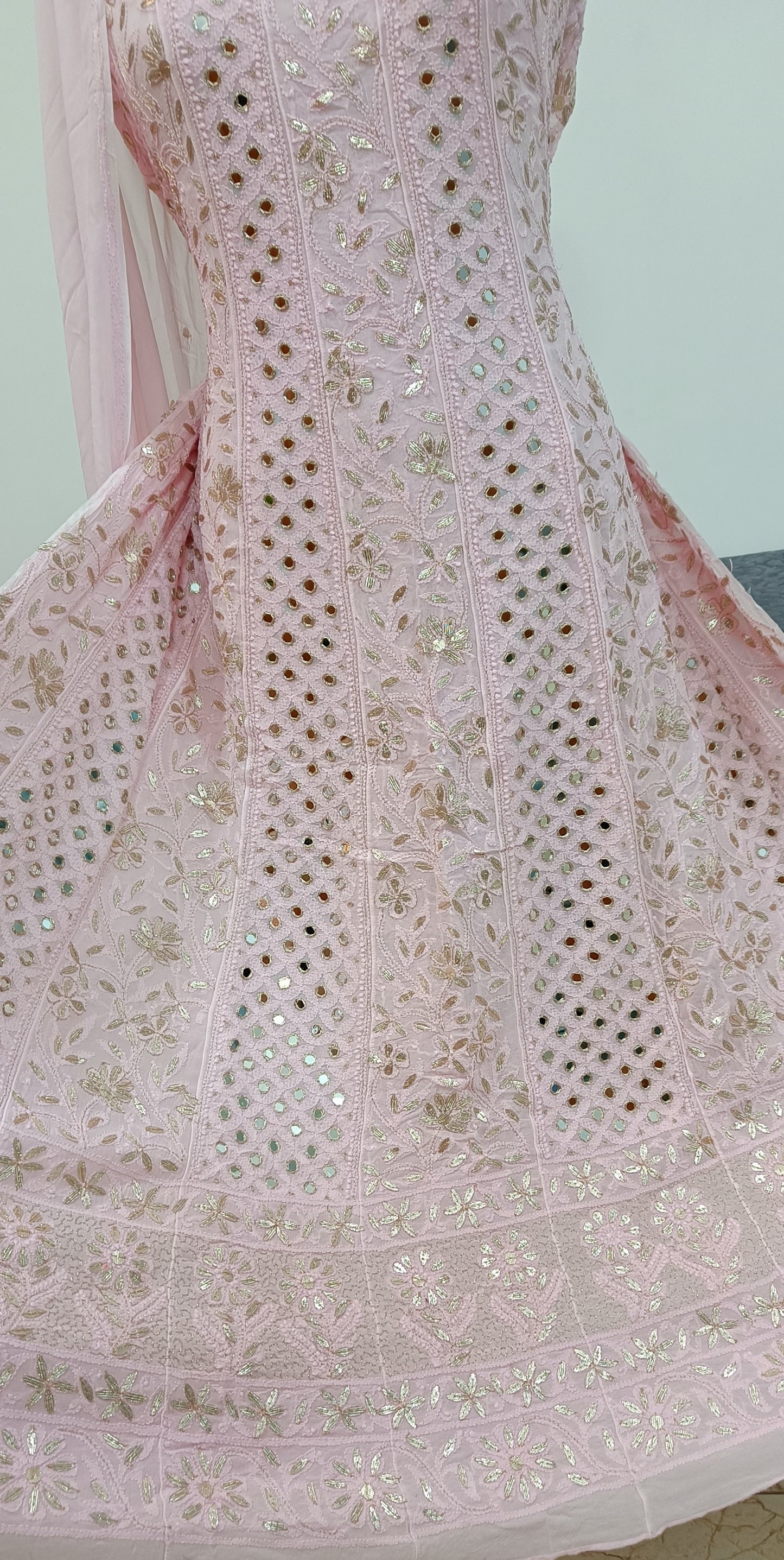Light Pink Chikankari Mirror and Gota Patti Anarkali with Dupatta