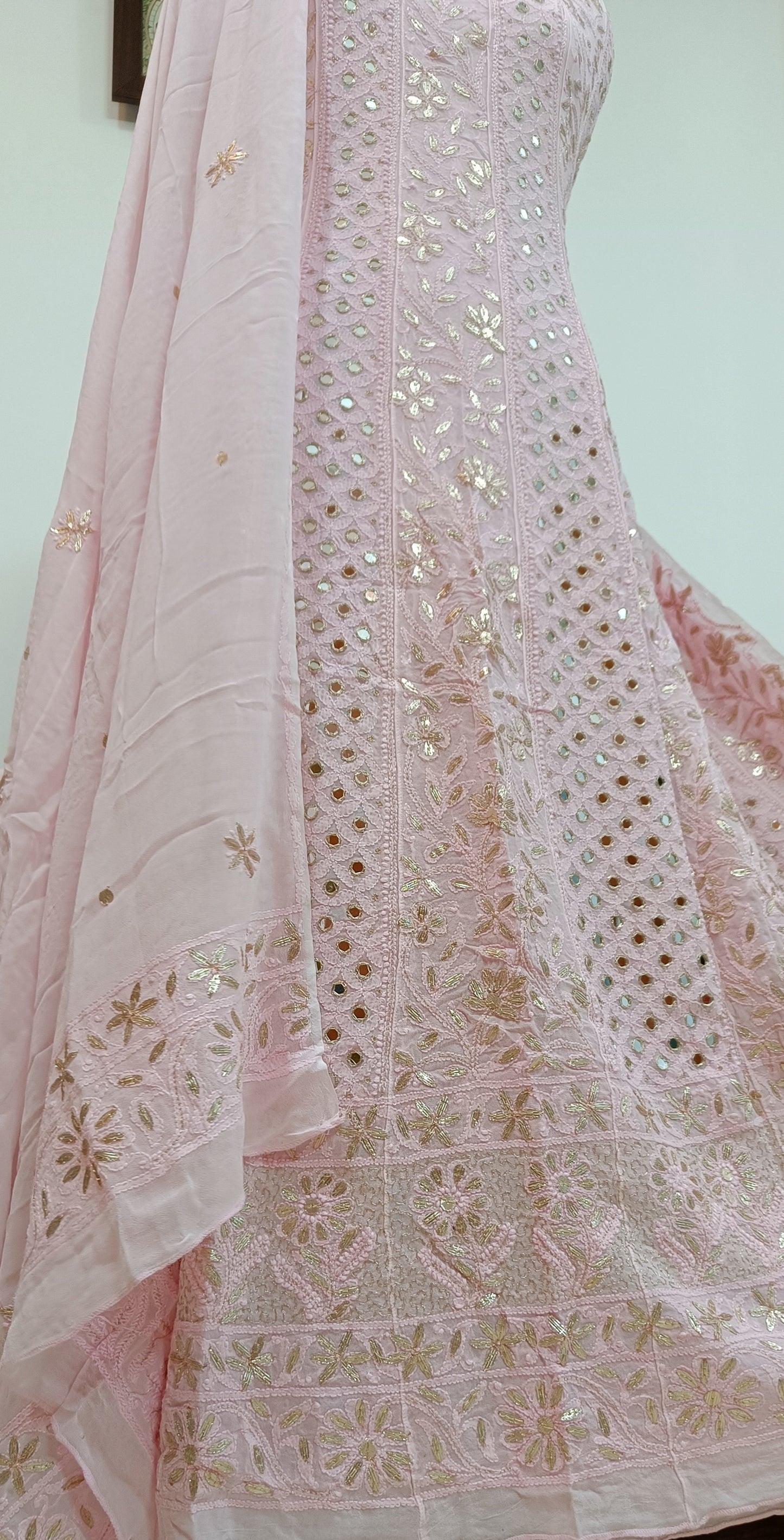 Light Pink Chikankari Mirror and Gota Patti Anarkali with Dupatta