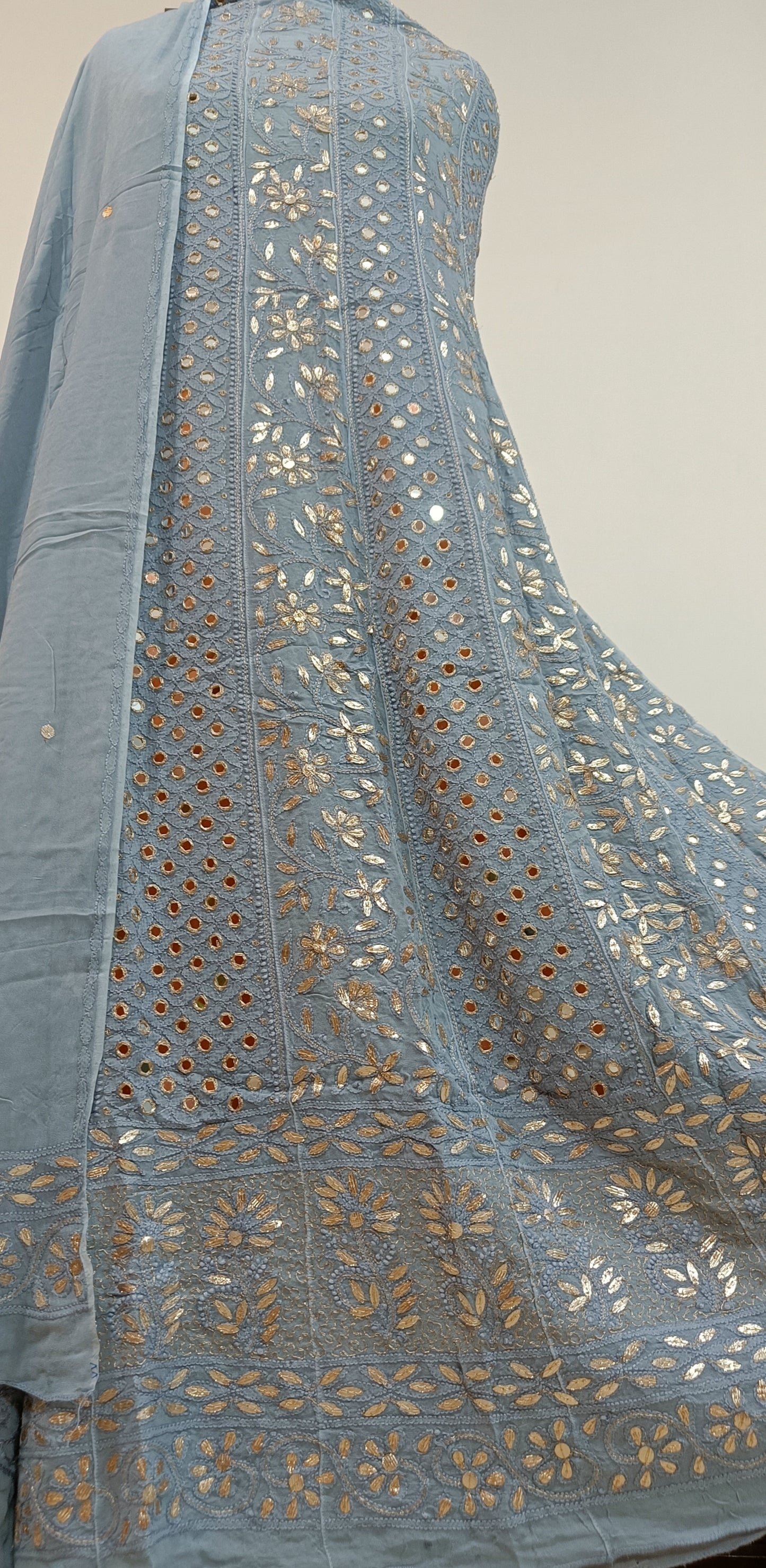 Grey Chikankari Mirror and Gota Patti Anarkali with Dupatta