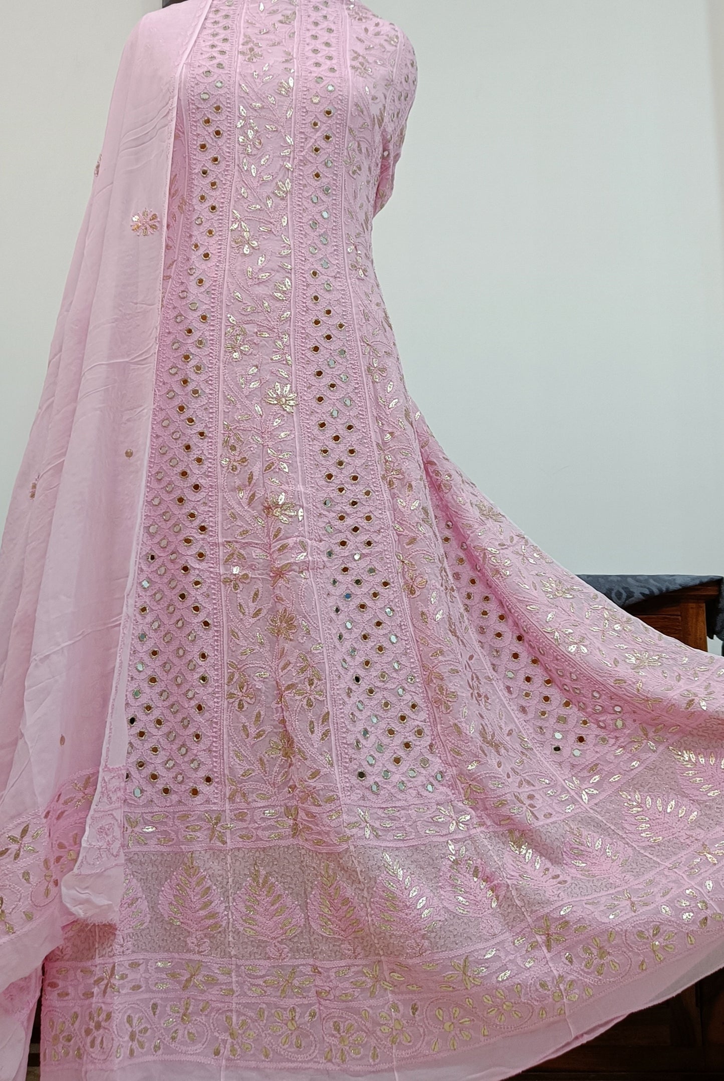 Pink Chikankari Mirror and Gota Patti Anarkali with Dupatta