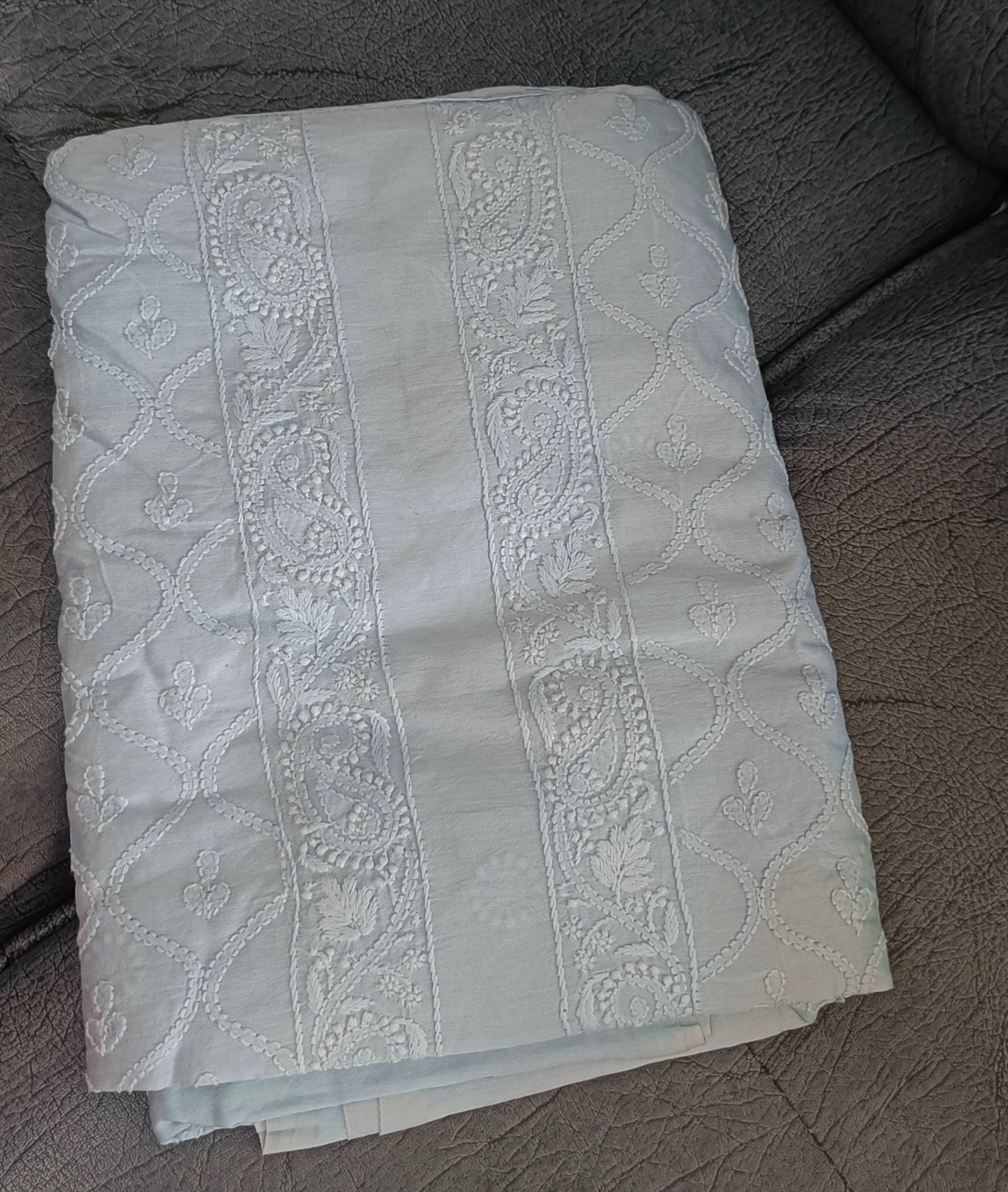 Chanderi Silk Men's Kurta fabric with fine Chikankari