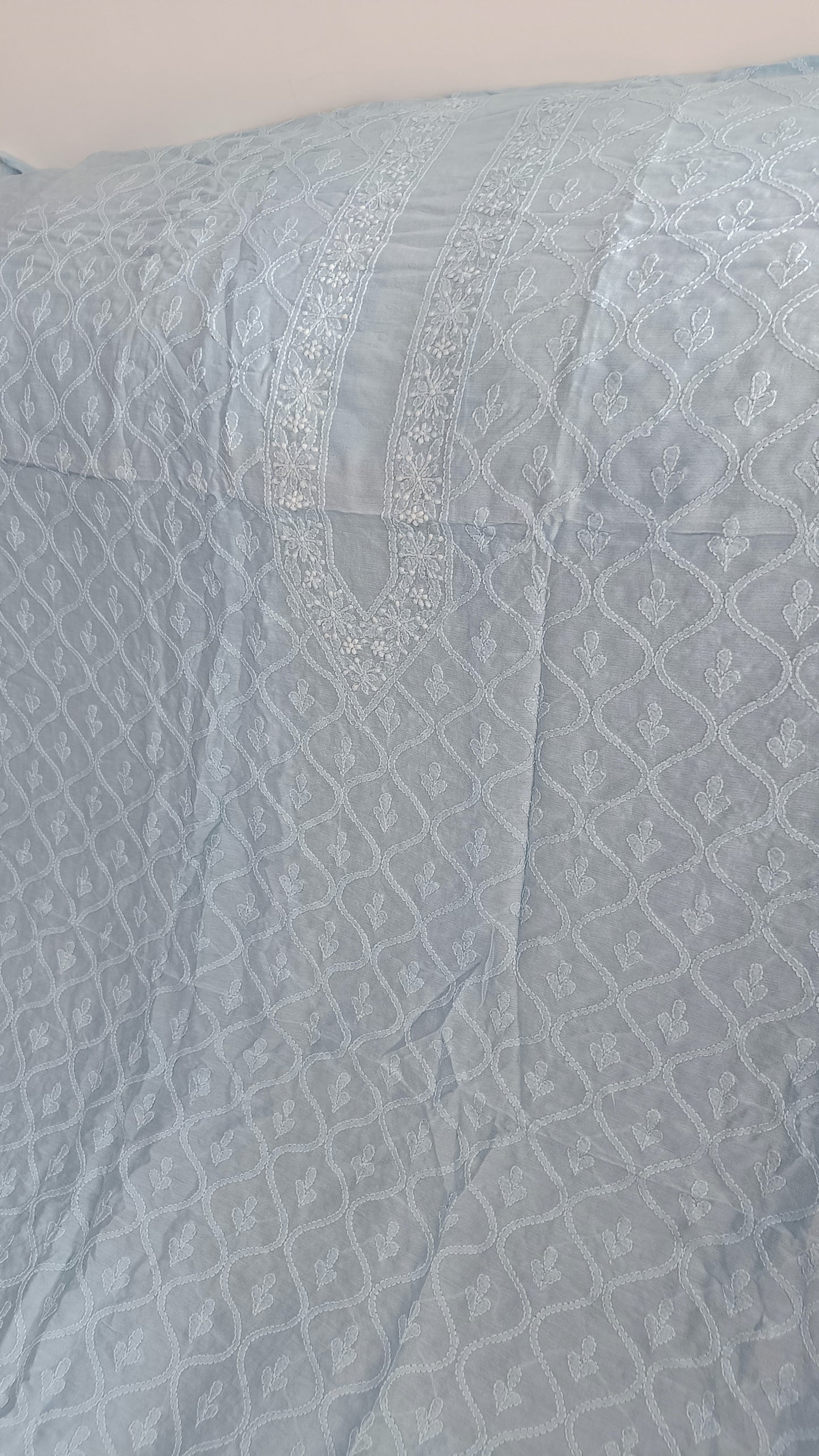 Chanderi Silk Men's Kurta fabric with fine Chikankari