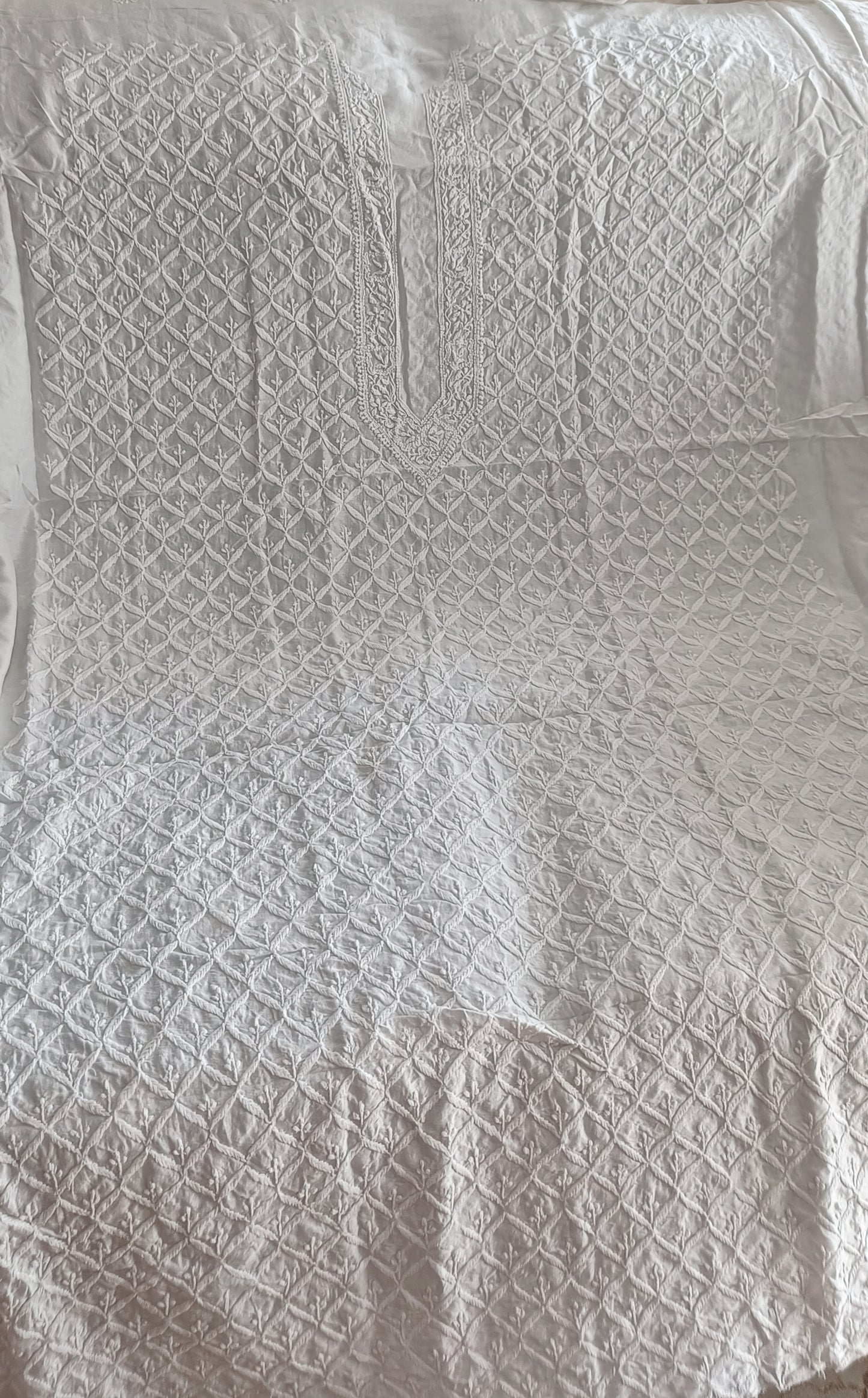Ivory Chanderi Silk Men's Kurta fabric with fine Chikankari