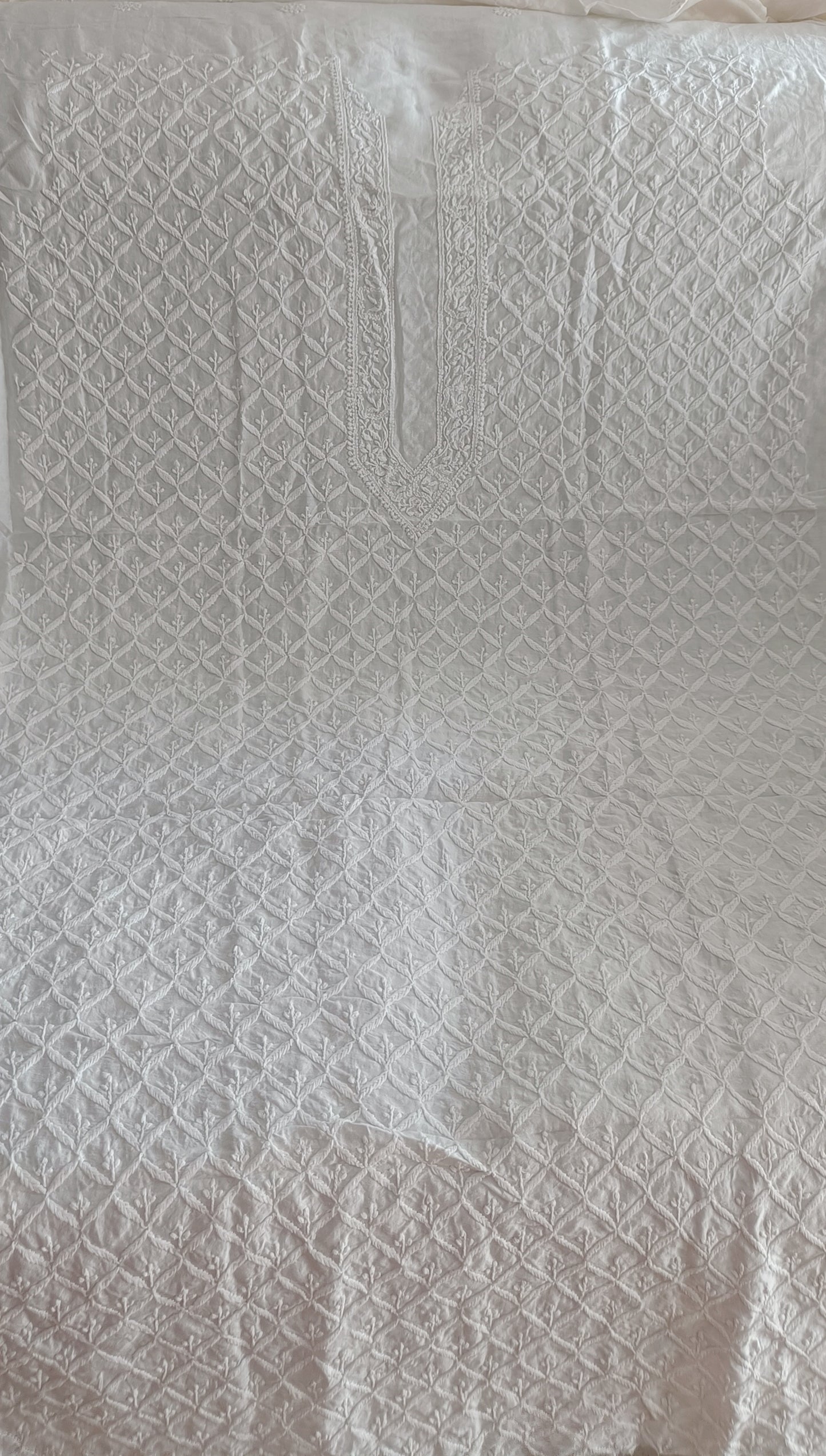 Ivory Chanderi Silk Men's Kurta fabric with fine Chikankari