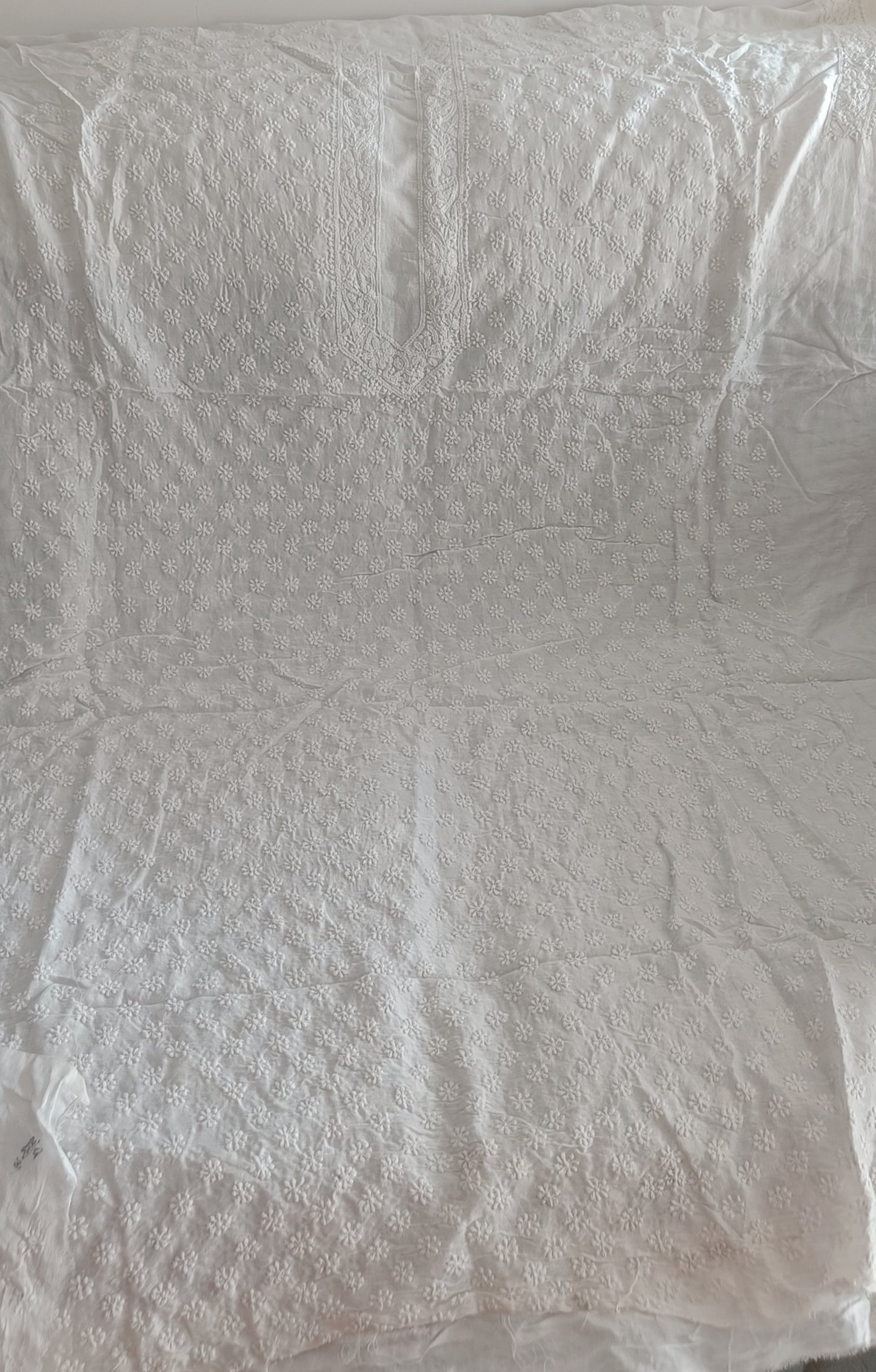 Ivory Chanderi Silk Men's Kurta fabric with fine Chikankari
