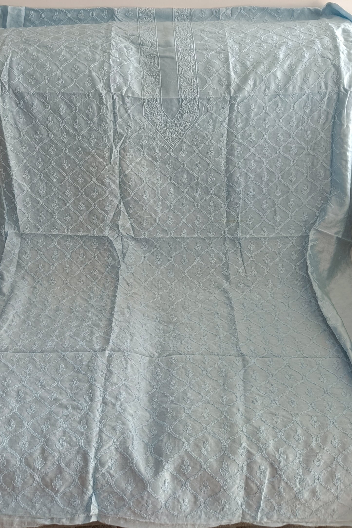 Chanderi Silk Men's Kurta fabric with fine Chikankari