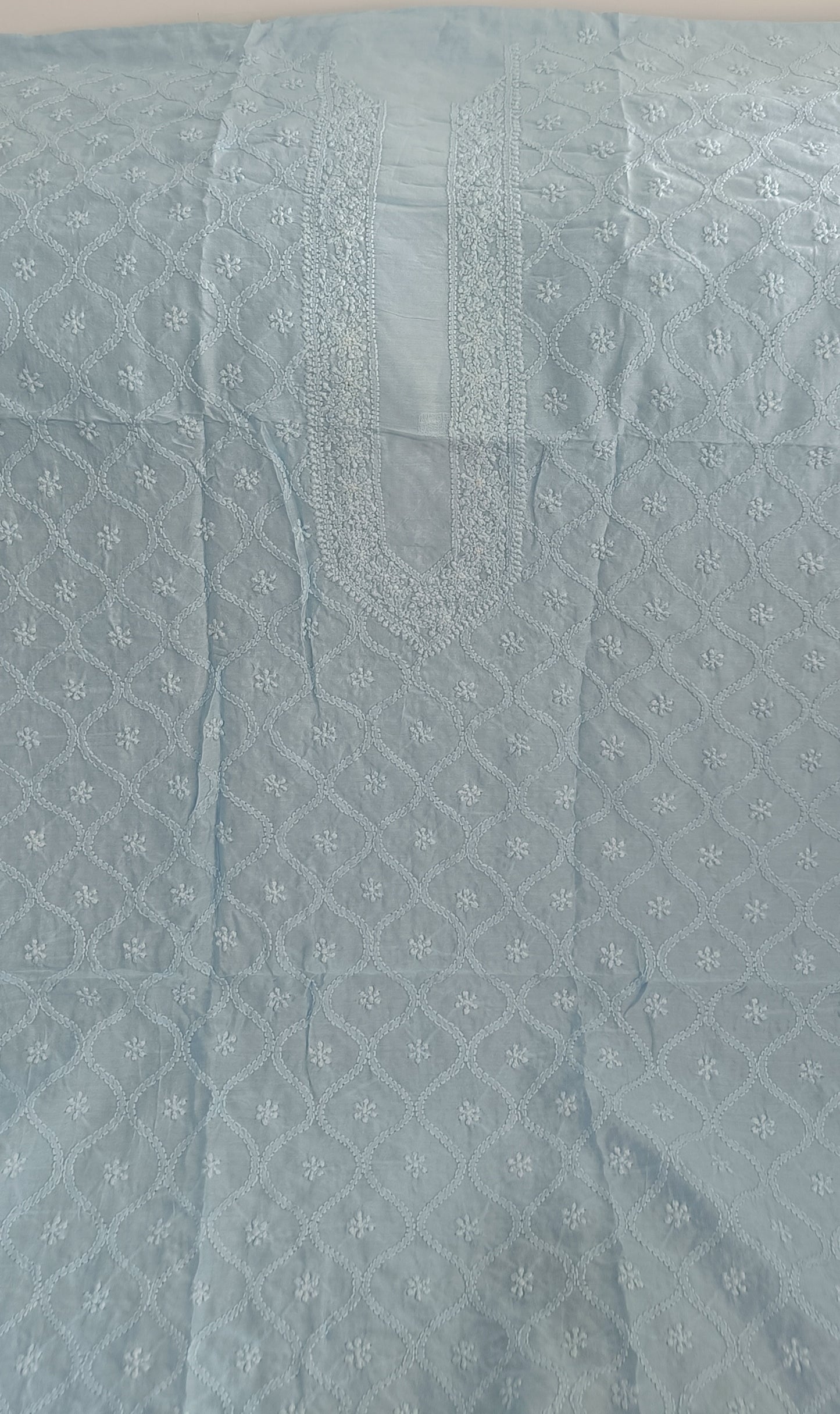 Chanderi Silk Men's Kurta fabric with fine Chikankari