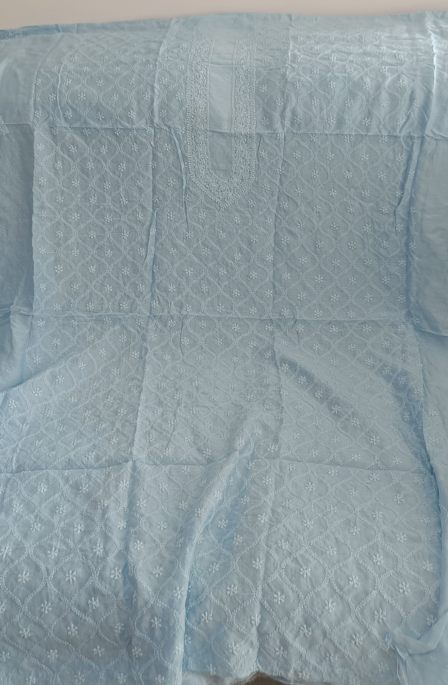 Chanderi Silk Men's Kurta fabric with fine Chikankari
