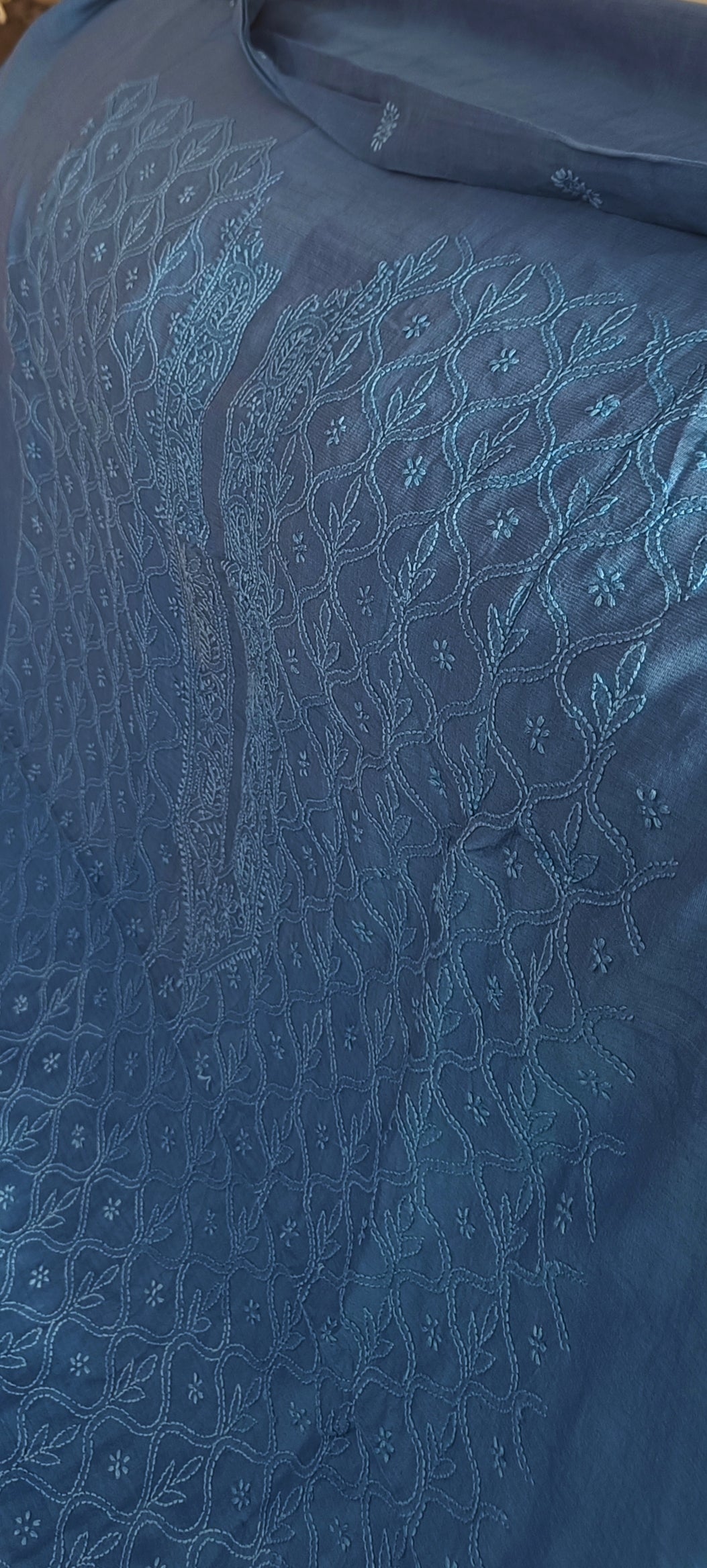 Chanderi Silk Men's Kurta fabric with fine Chikankari
