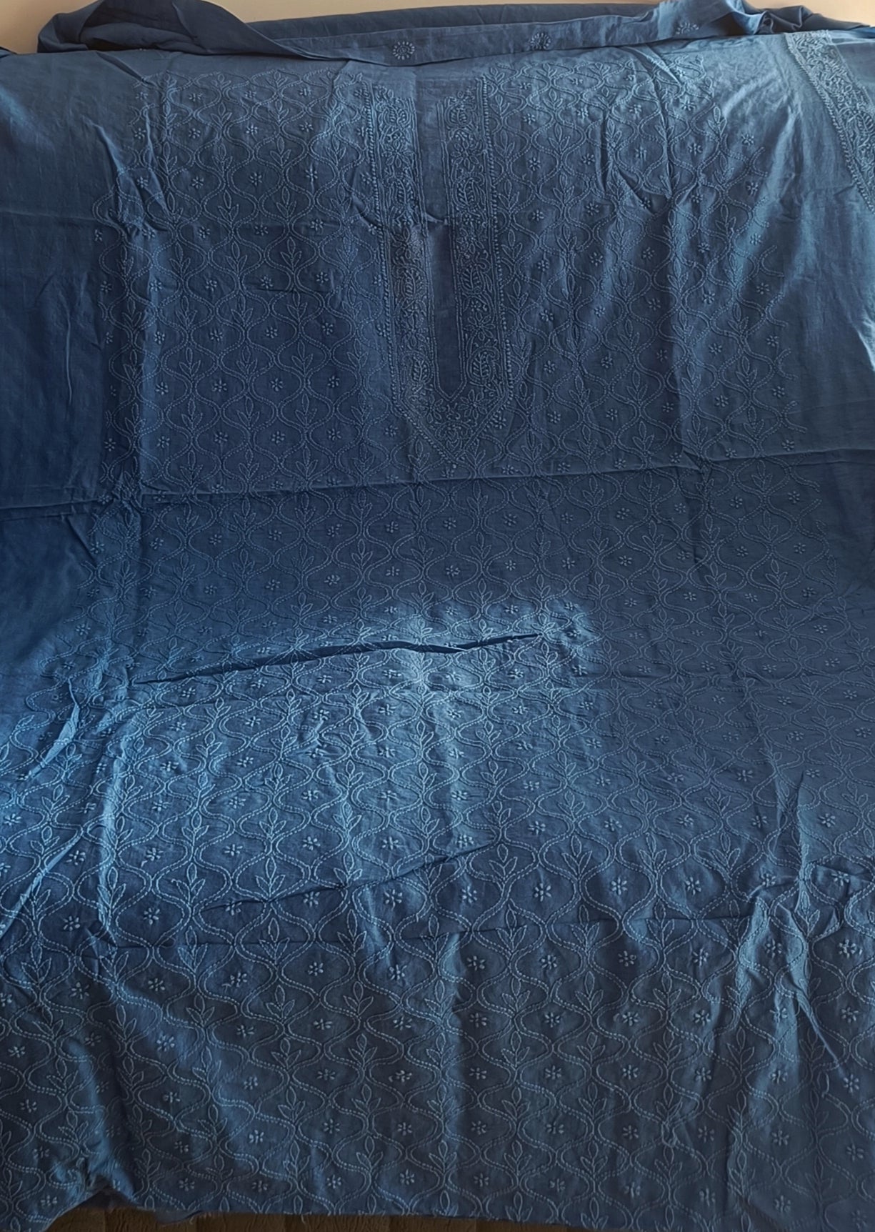 Chanderi Silk Men's Kurta fabric with fine Chikankari