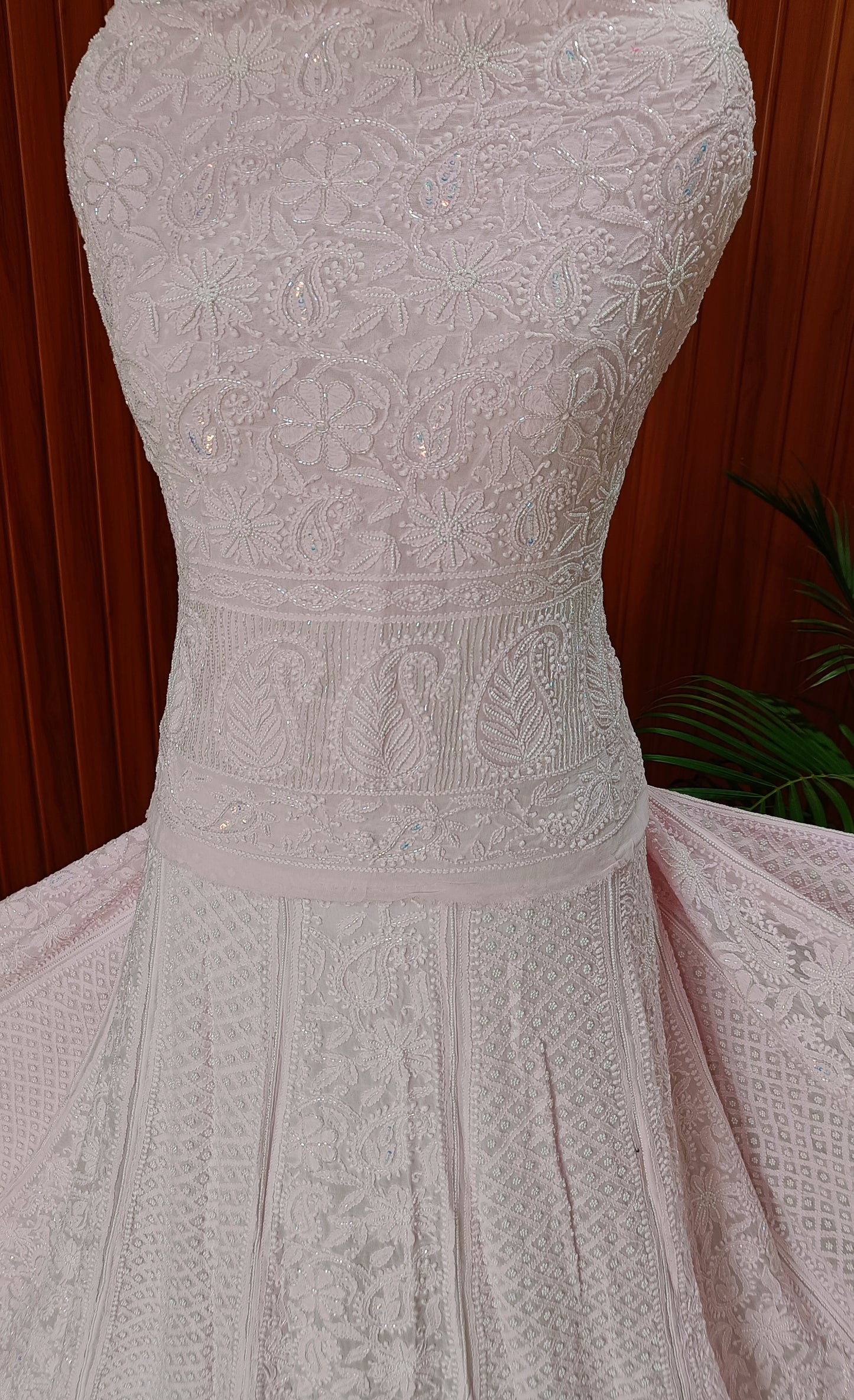 Ruhani Light Pink Chikankari Cut Dana Pearl Sequins Wedding Lehenga