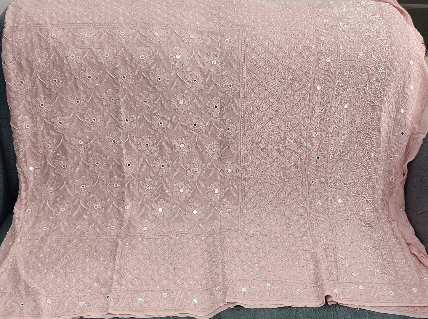 Ruhani Dusty Pink Chikankari Pearl Sequins Cut Dana Embroidered Pure Georgette Dupatta