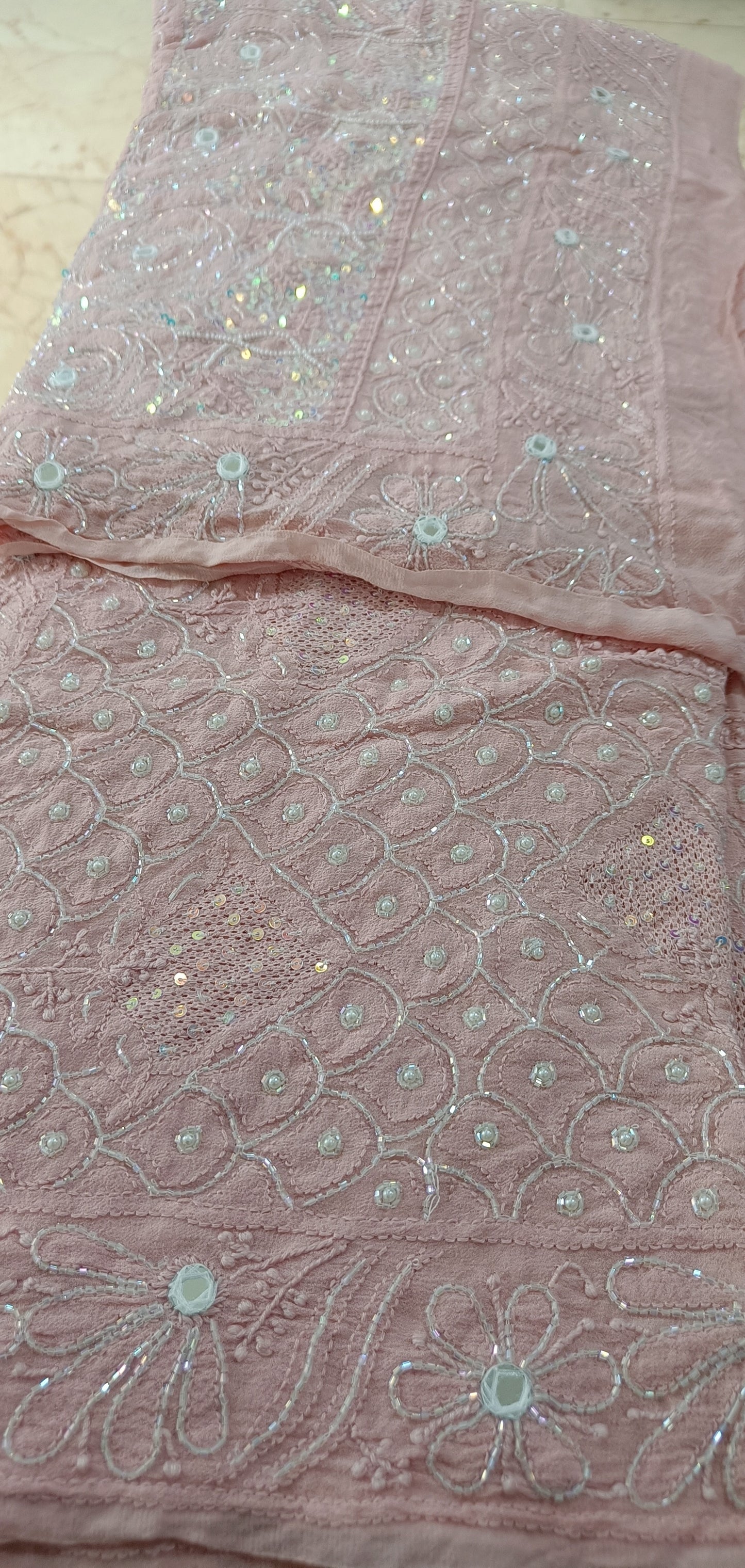 Ruhani Dusty Pink Chikankari Pearl Sequins Cut Dana Embroidered Pure Georgette Dupatta