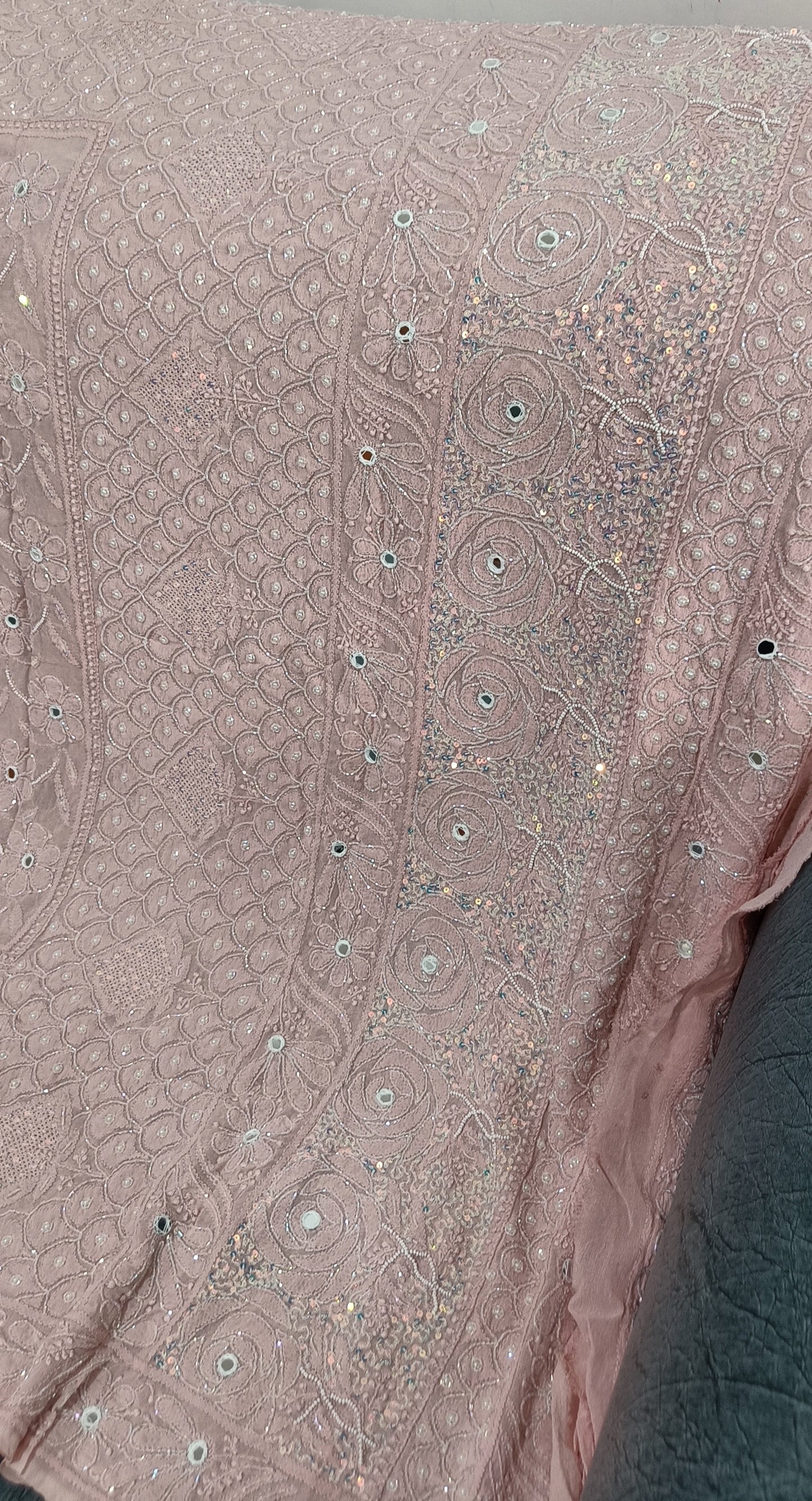 Ruhani Dusty Pink Chikankari Pearl Sequins Cut Dana Embroidered Pure Georgette Dupatta