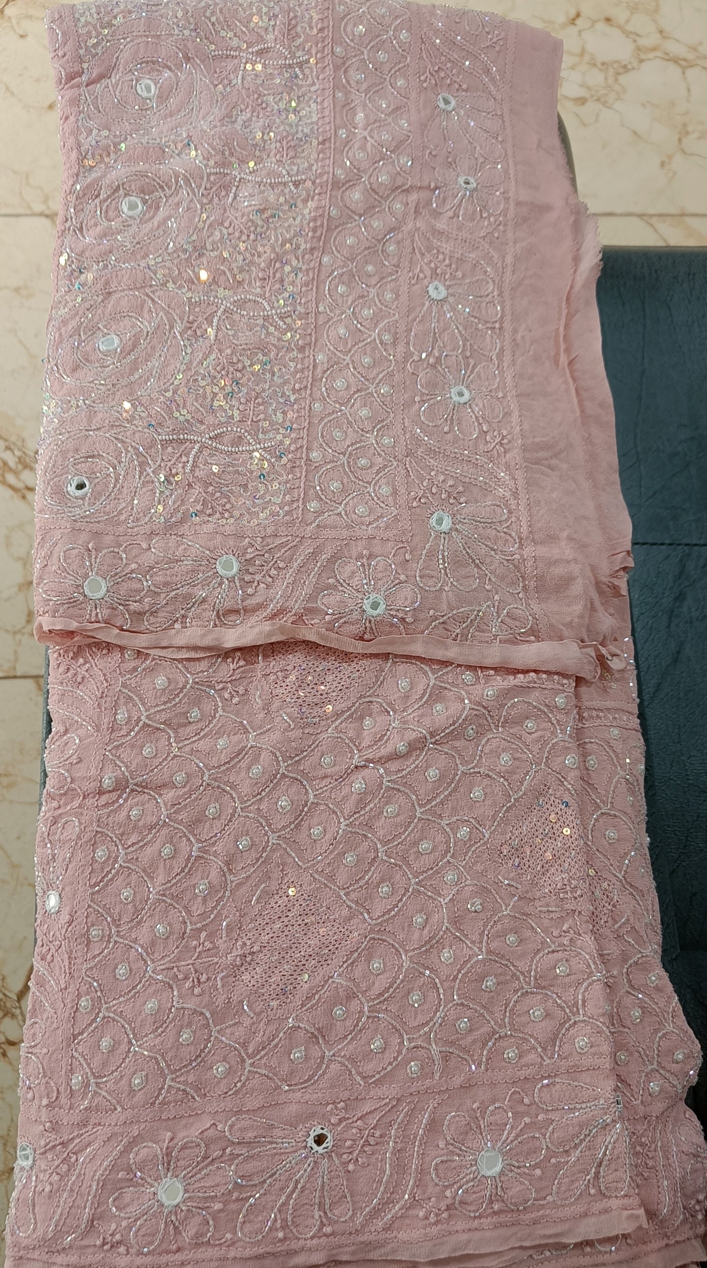 Ruhani Dusty Pink Chikankari Pearl Sequins Cut Dana Embroidered Pure Georgette Dupatta