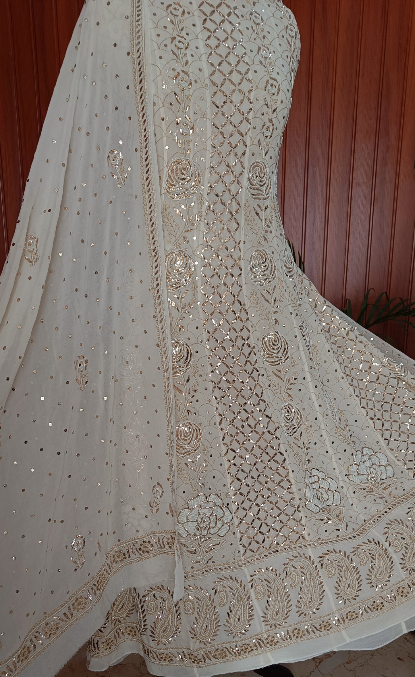 Ivory Ruhani Badla and Pearl Embroidered Anarkali Suit
