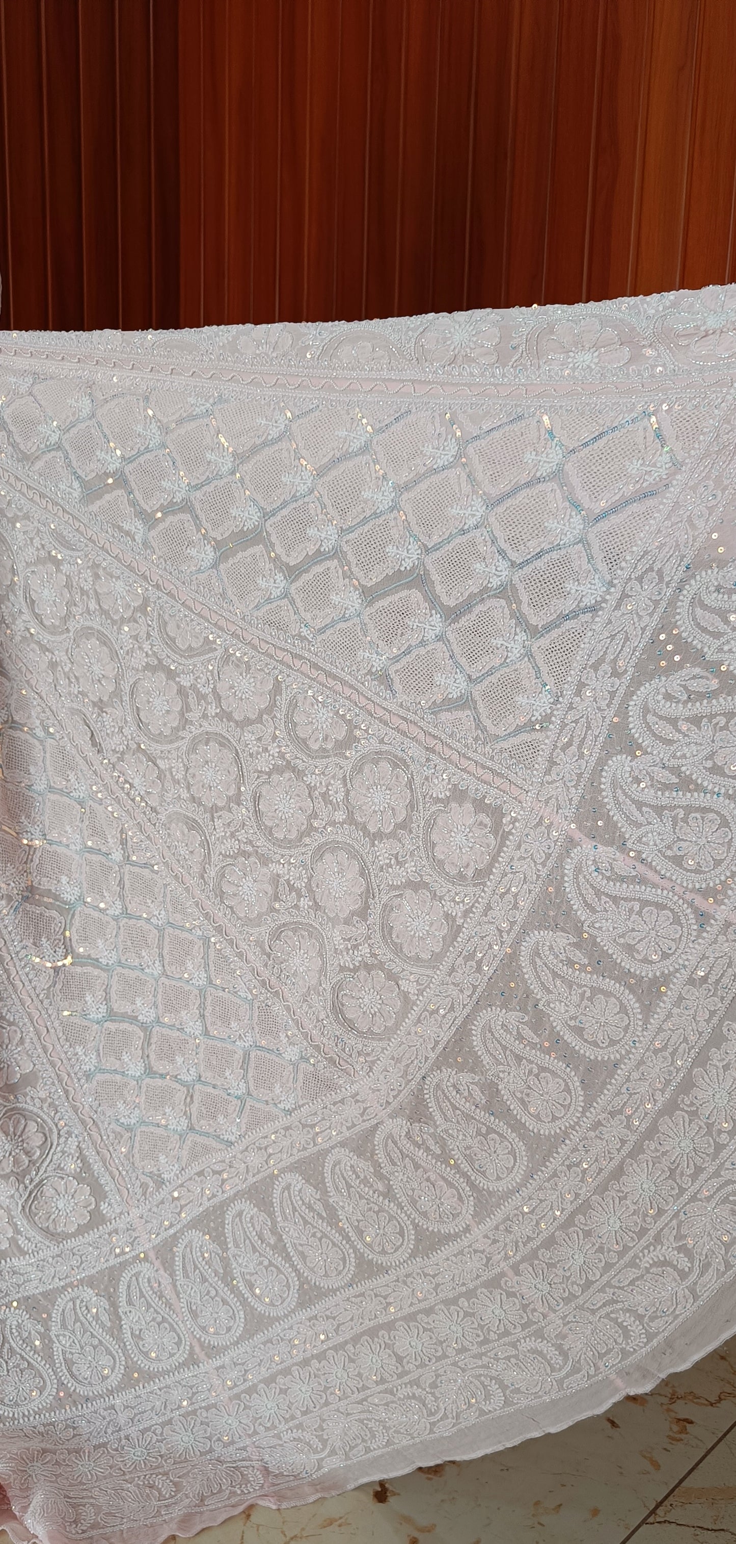 Ruhani Pink Chikankari Jaali Pearl Cut Dana Sequins Wedding Lehenga
