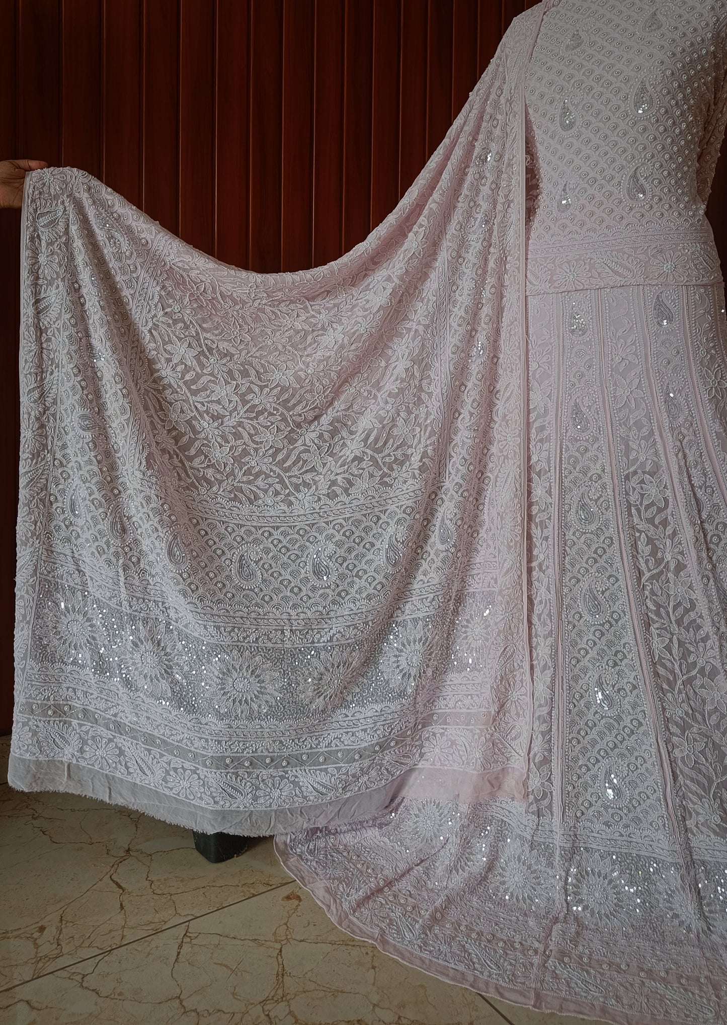 Ruhani Pink Chikankari Pearl Cut Dana Sequins Wedding Lehenga