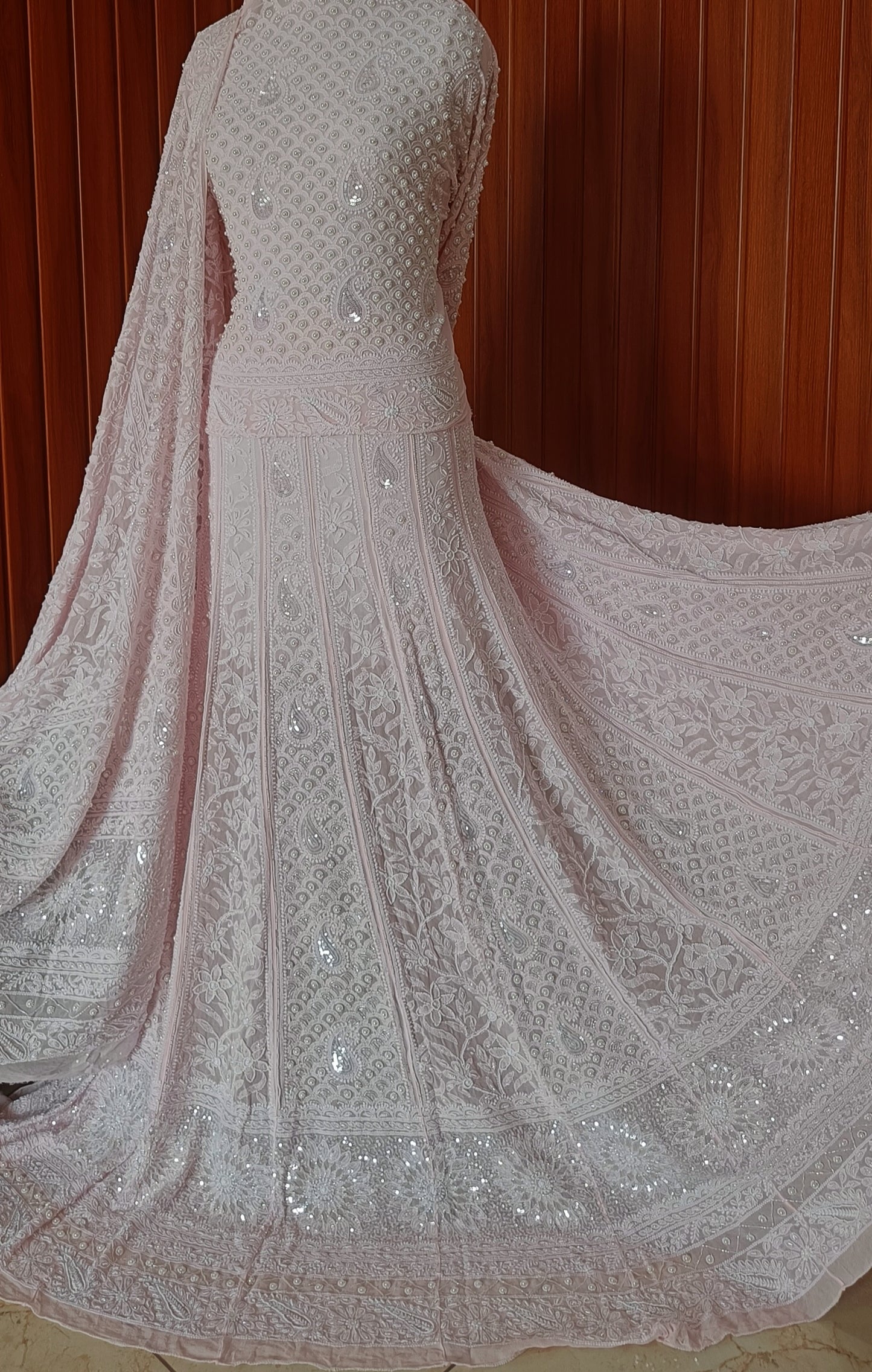 Ruhani Pink Chikankari Pearl Cut Dana Sequins Wedding Lehenga